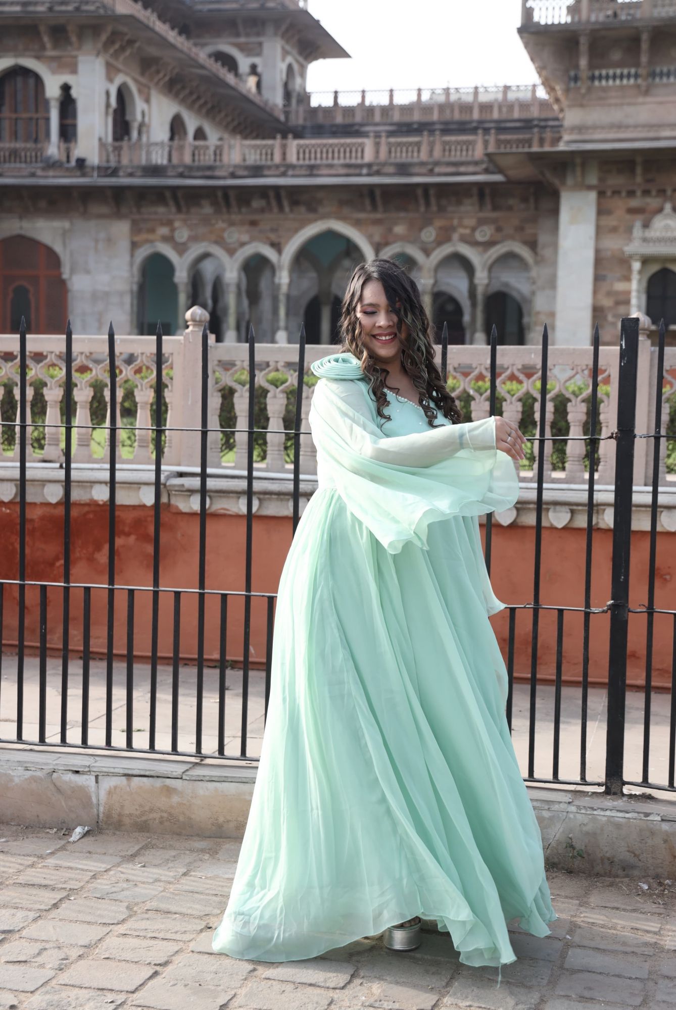 Mint green Pearl Georgette Dress