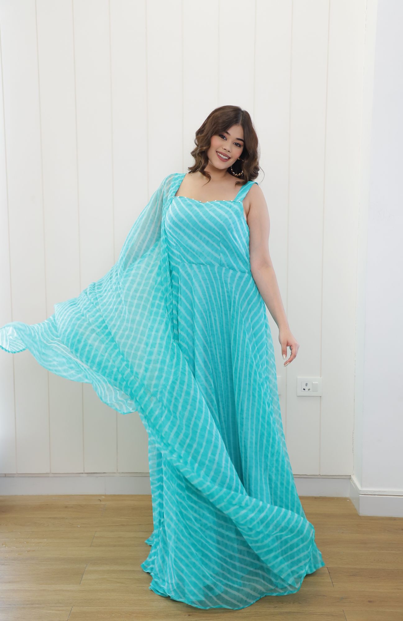 Sky Blue Leheriya Georgette Anarkali Suit Set