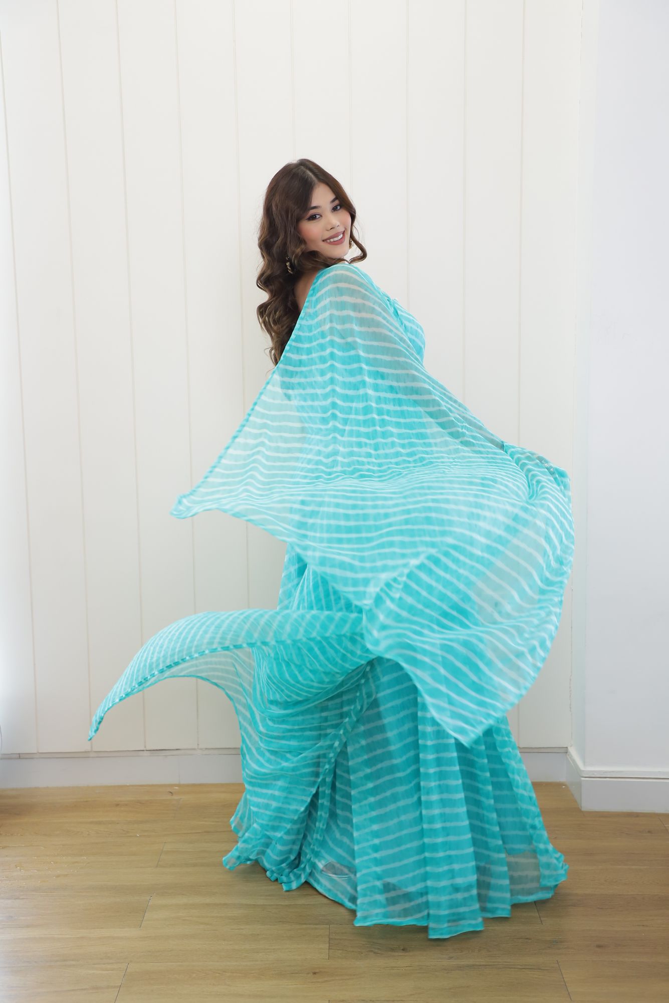 Sky Blue Leheriya Georgette Anarkali Suit Set