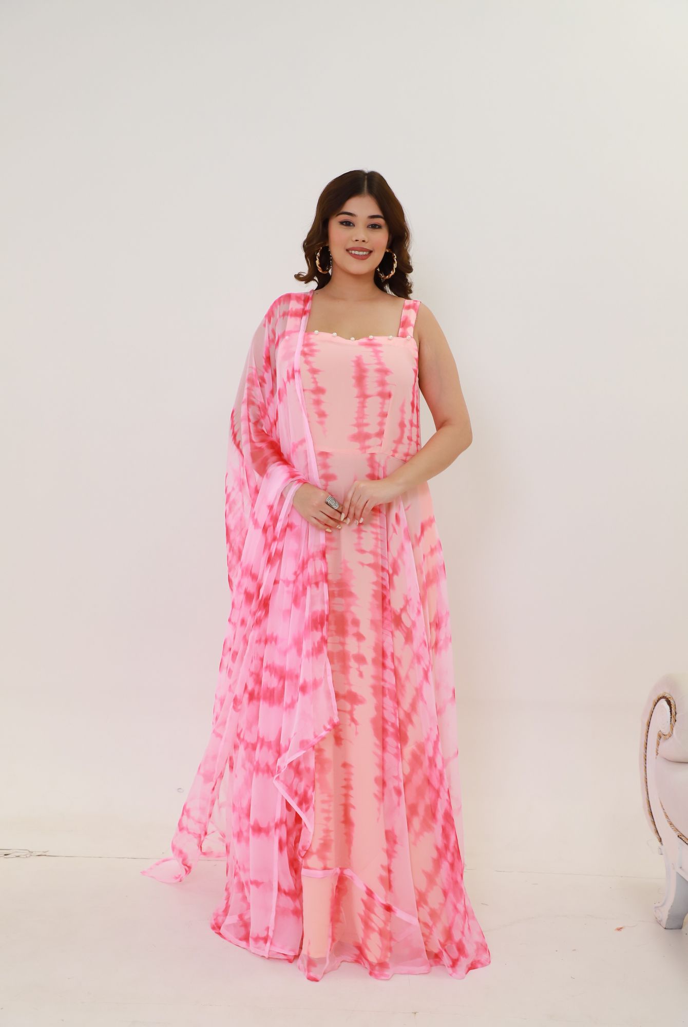 Pink Batik Georgette Anarkali Suit Set