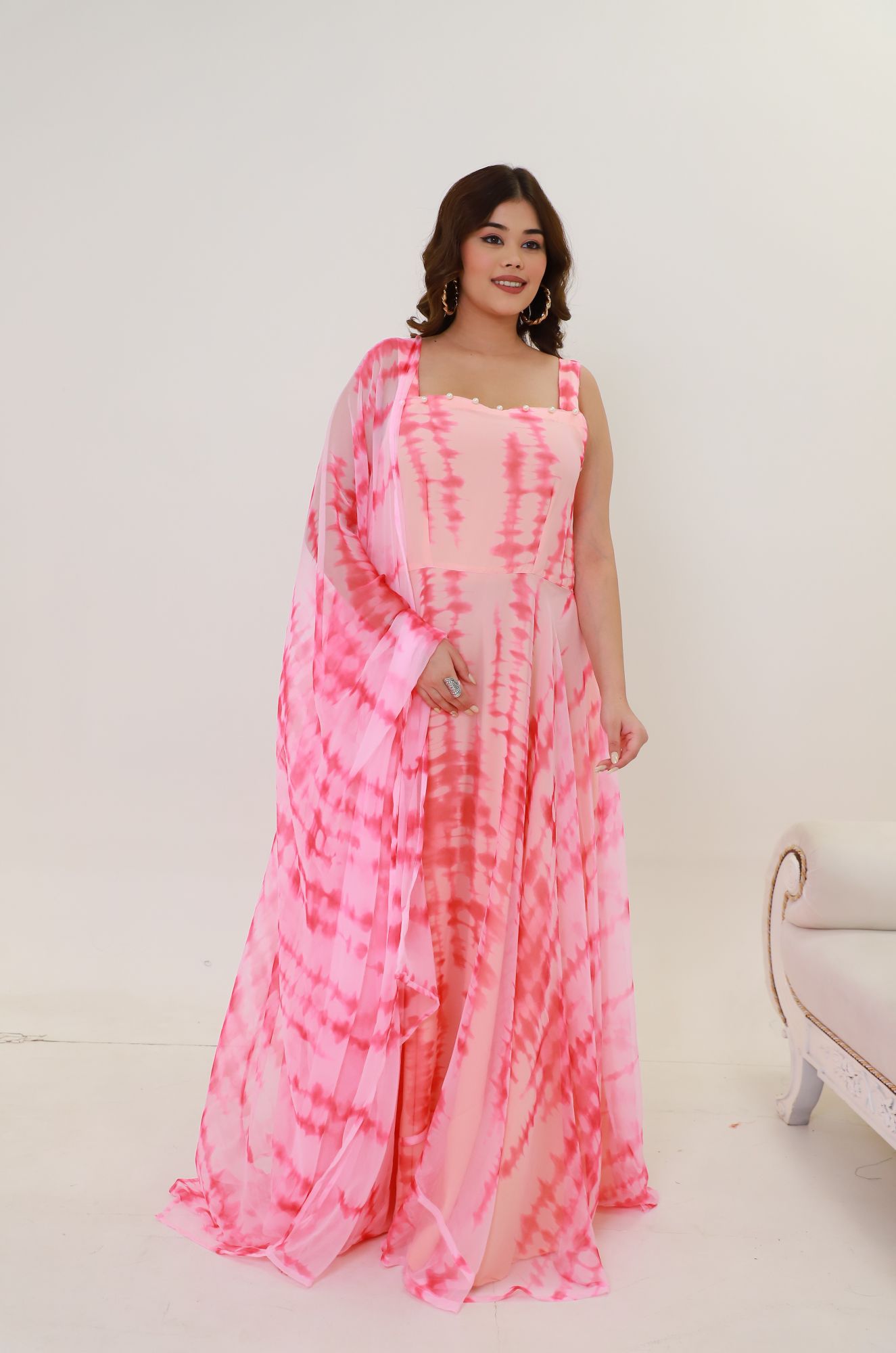 Pink Batik Georgette Anarkali Suit Set