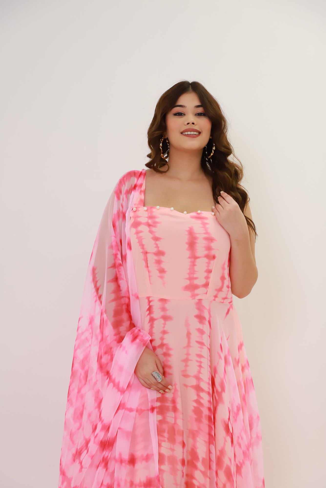 Pink Batik Georgette Anarkali Suit Set