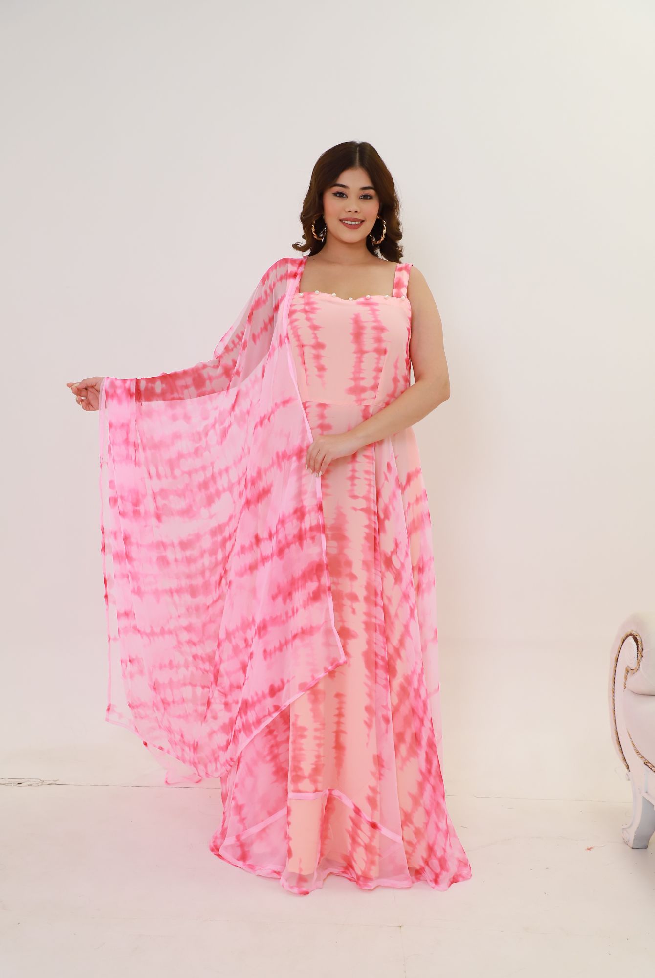 Pink Batik Georgette Anarkali Suit Set