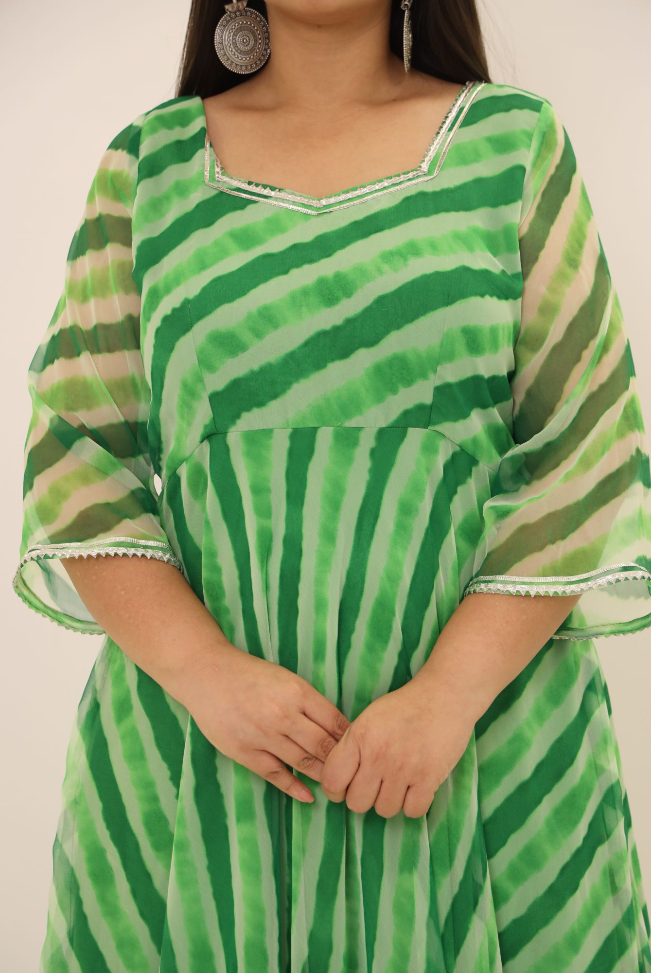 Green Leheriya Georgette Anarkali Suit Set