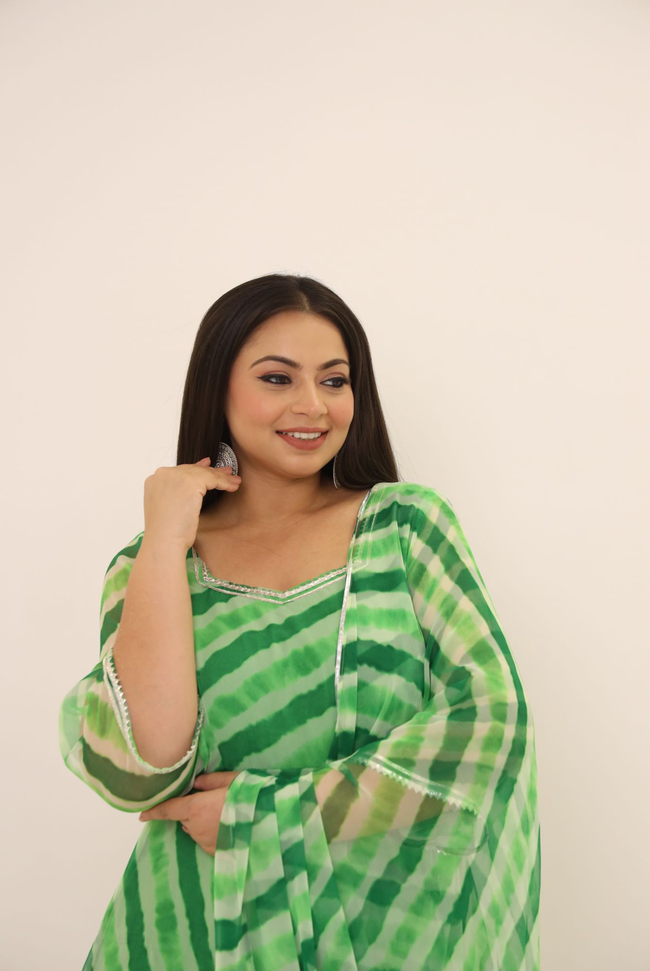 Green Leheriya Georgette Anarkali Suit Set