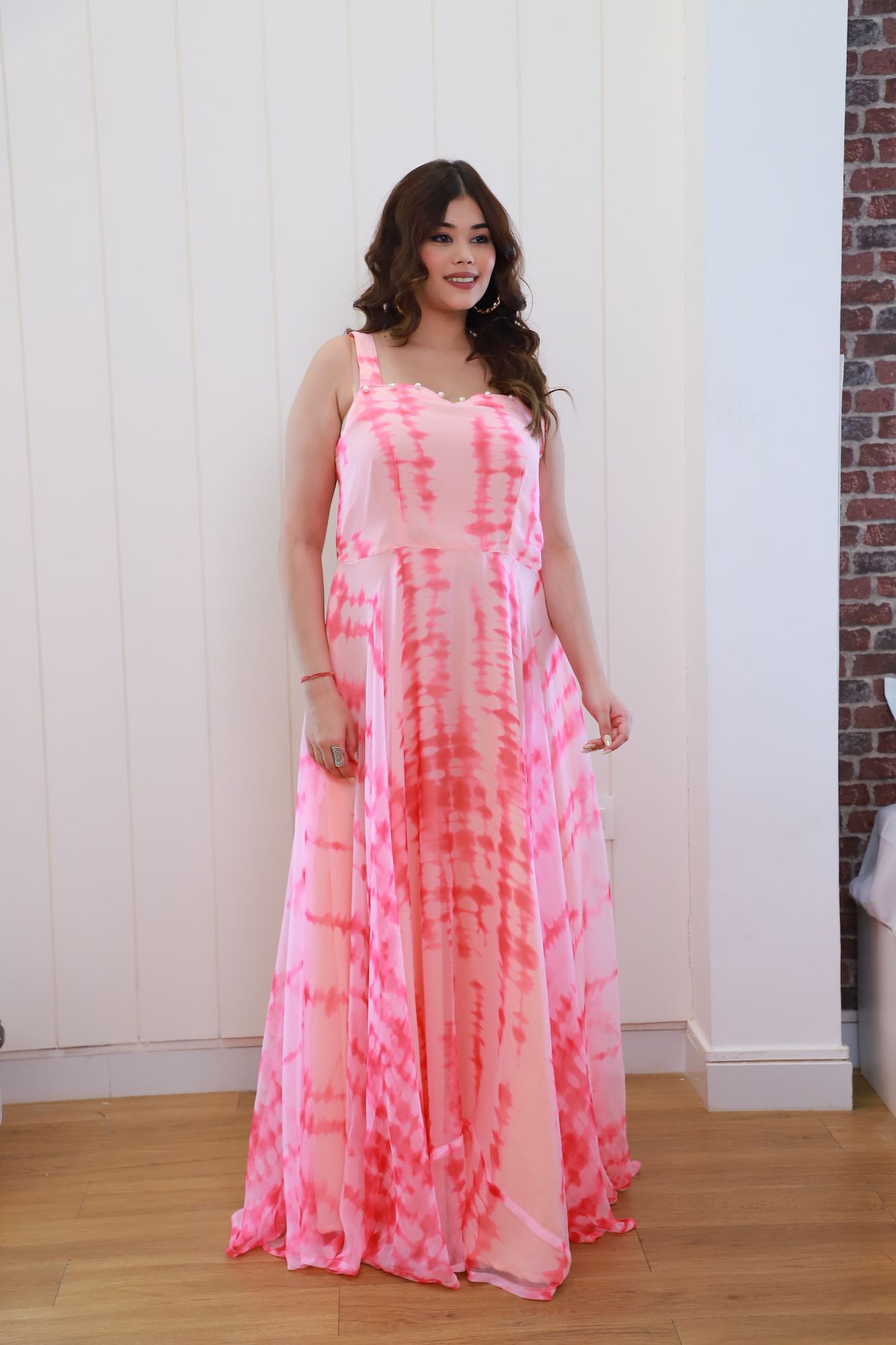 Peachish Pink Batik Georgette Dress