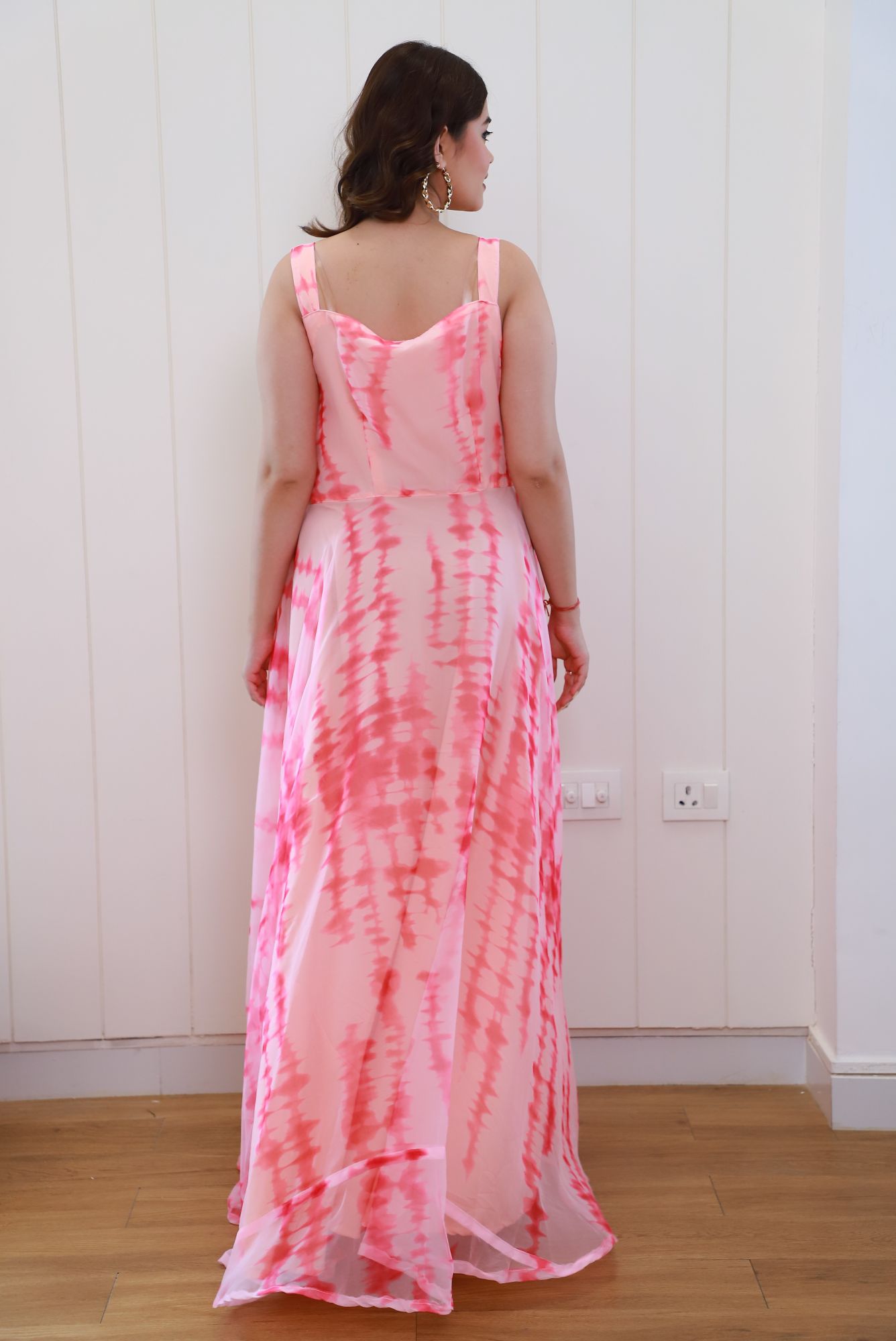 Peachish Pink Batik Georgette Dress