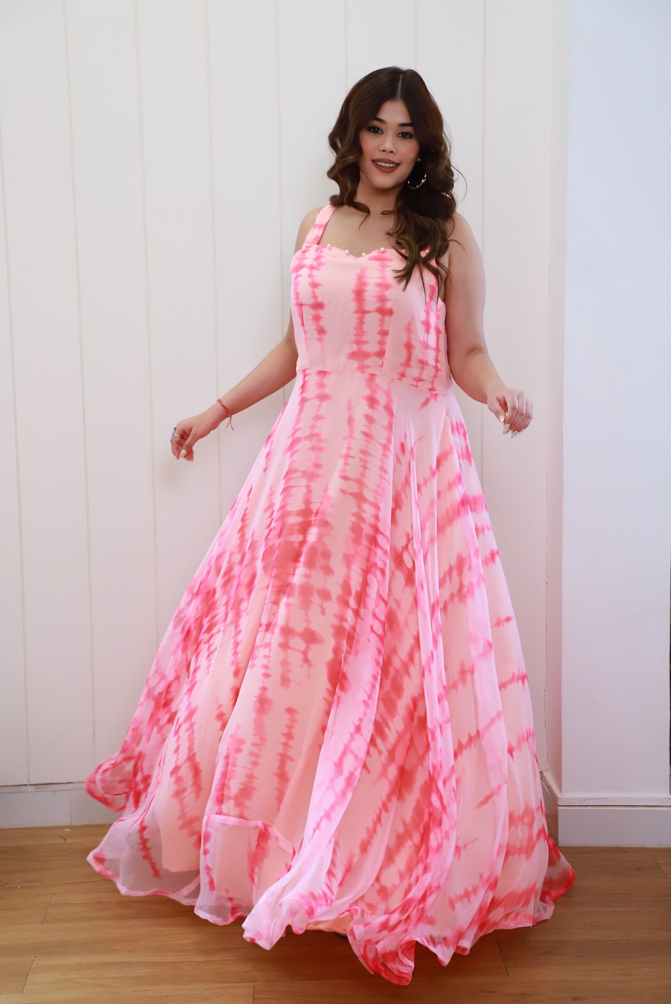 Peachish Pink Batik Georgette Dress