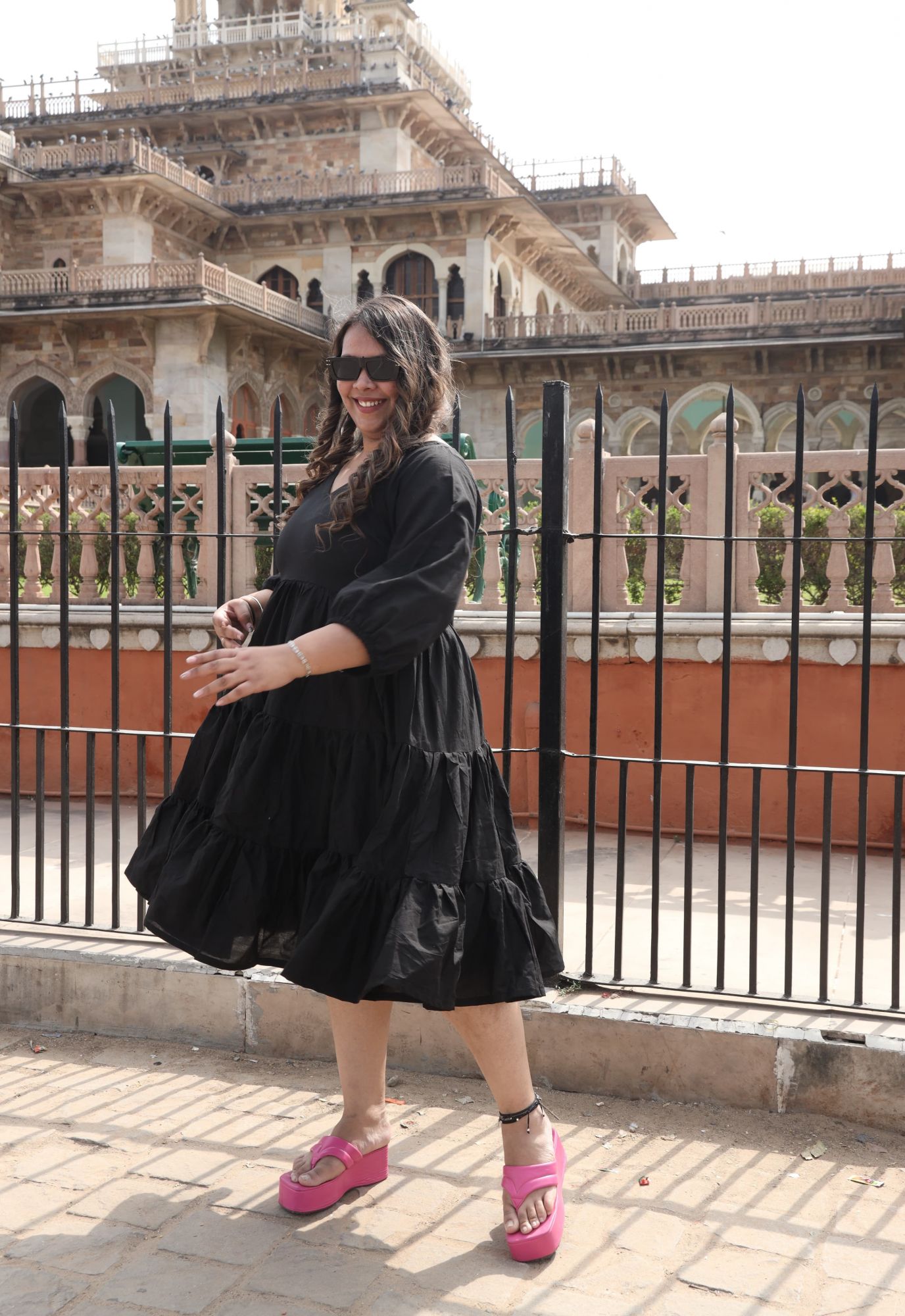 Mystic Black Dress With Orange Block Printed Jacket