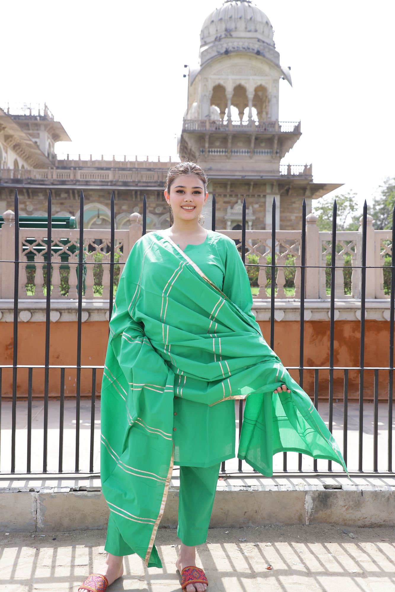 Parrot Green Solid Straight Suit Set