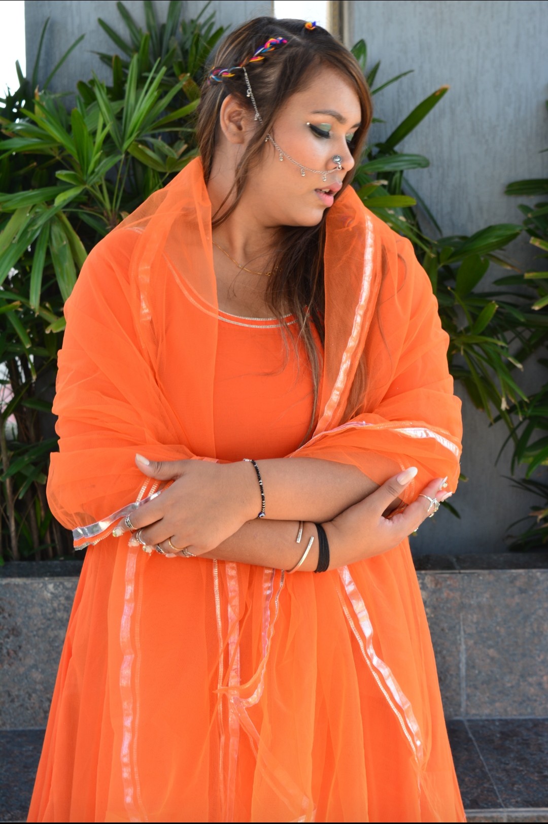 Gold And Orange Anarkali Gown