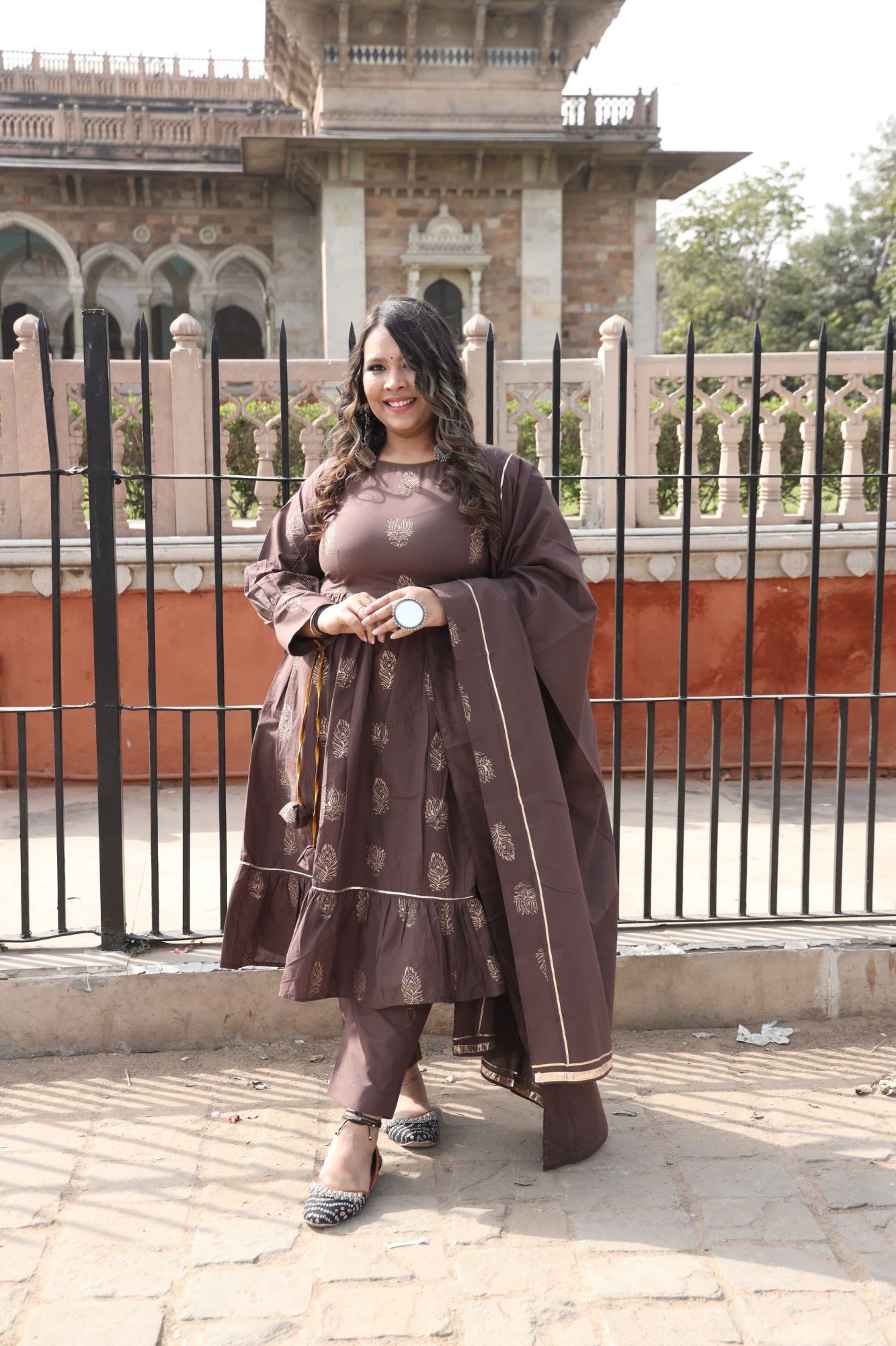 Coffee Handblock Anarkali