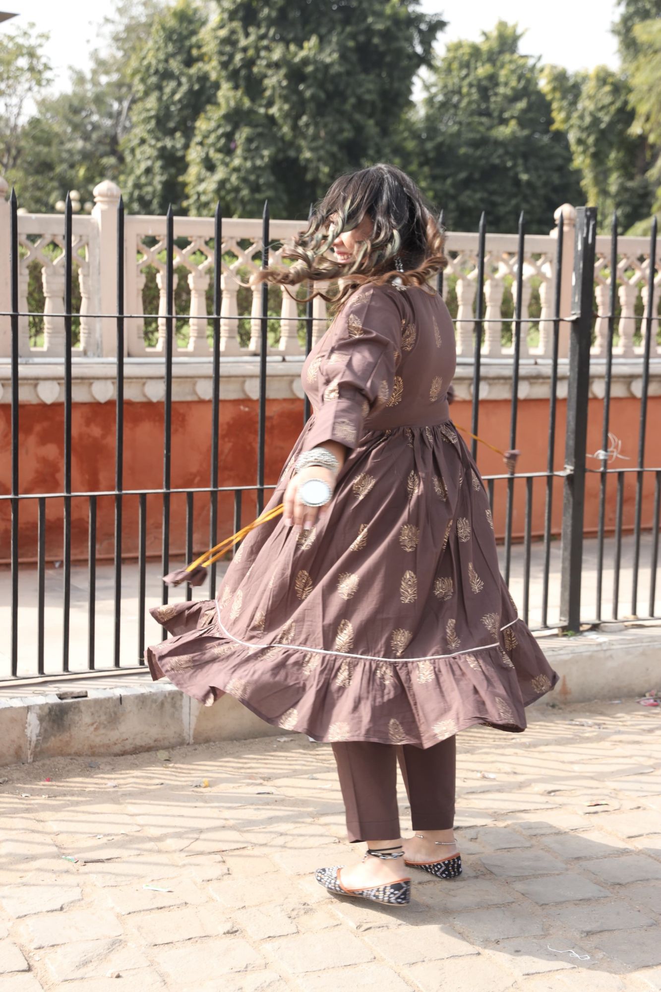 Coffee Handblock Anarkali