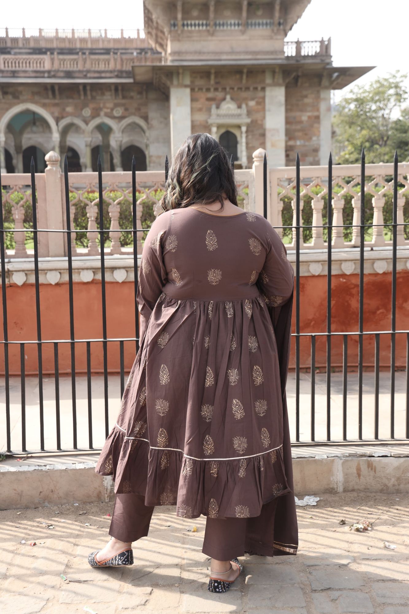 Coffee Handblock Anarkali