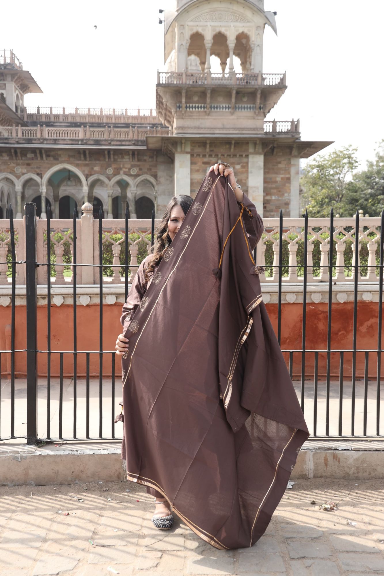 Coffee Handblock Anarkali