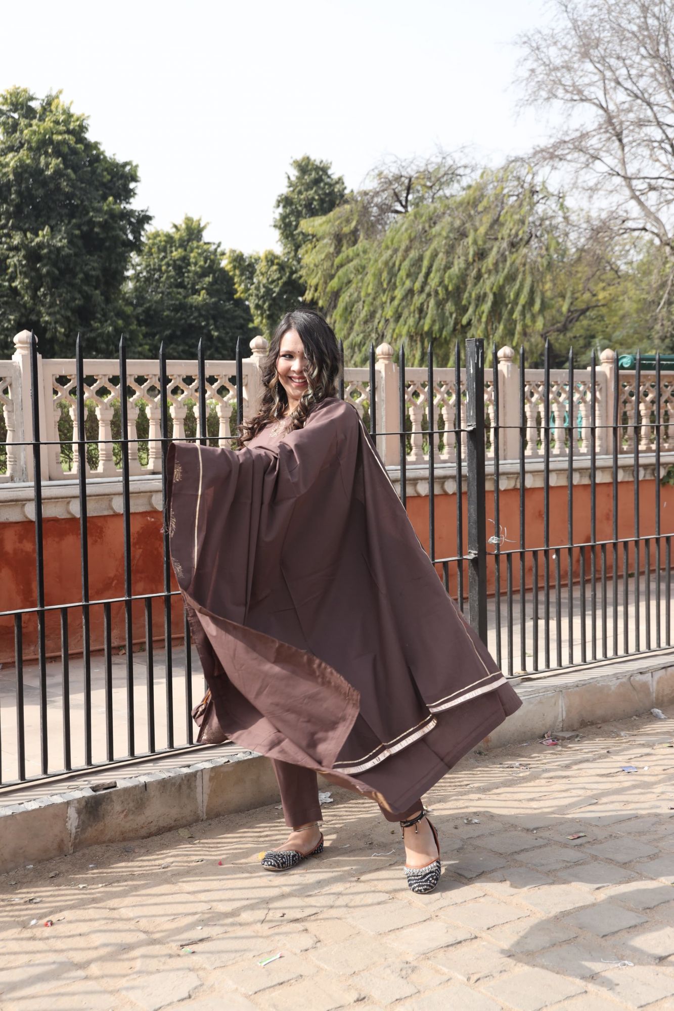 Coffee Handblock Anarkali