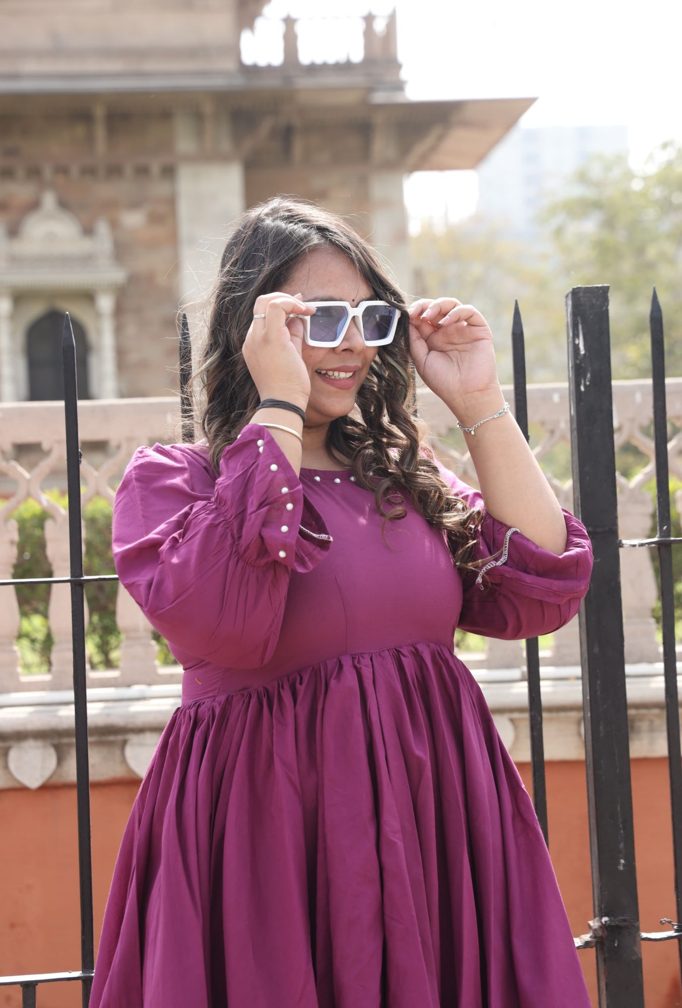 Wine Pearl Cotton Tiered Dress