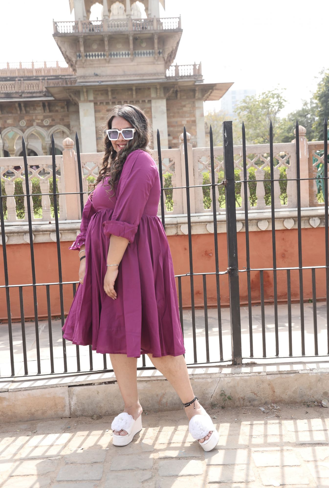 Wine Pearl Cotton Tiered Dress