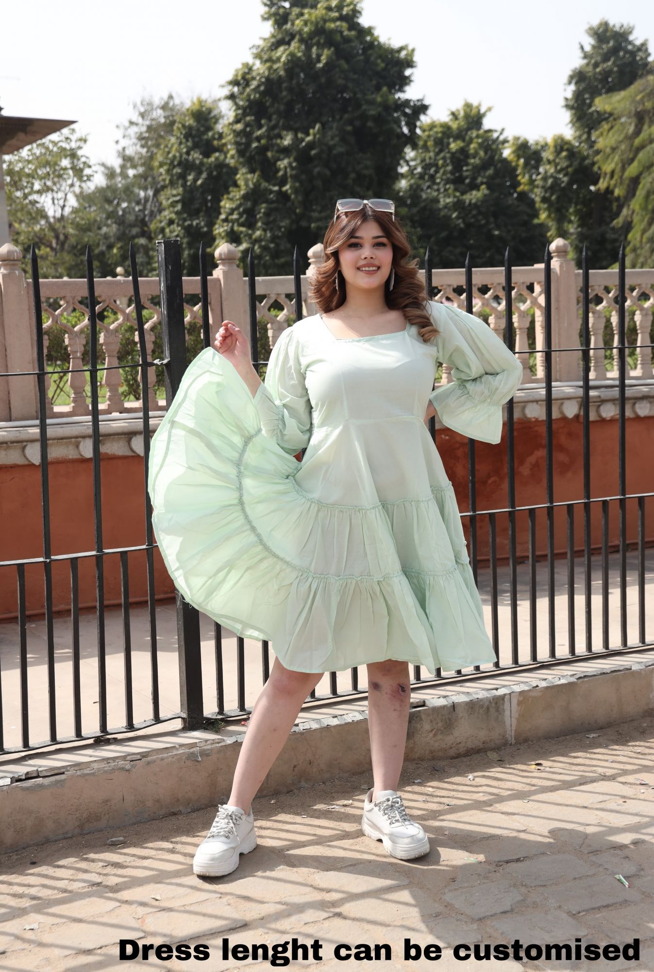 Mint Green Cotton Tiered Dress