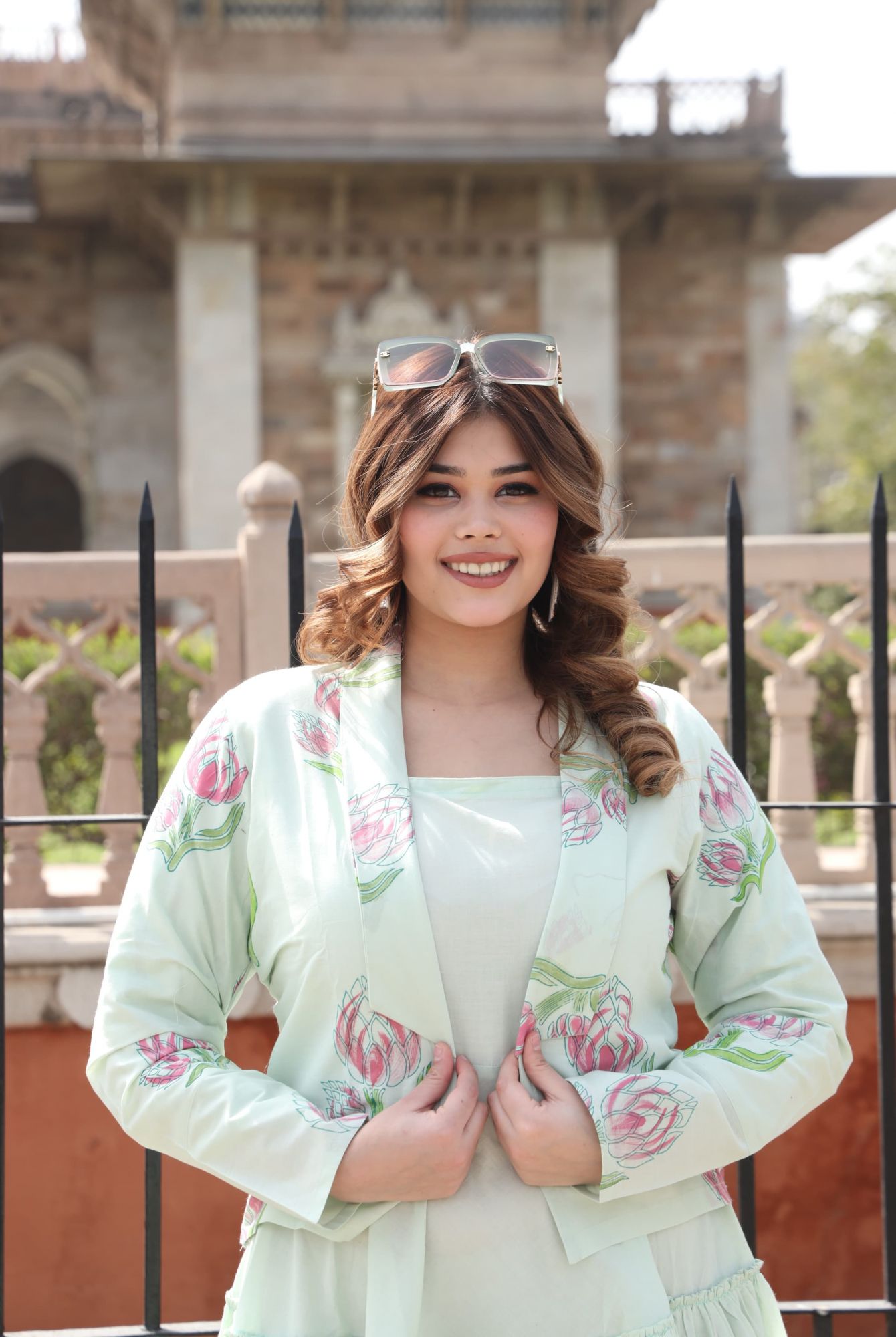 Mint Dress With Handblock Jacket