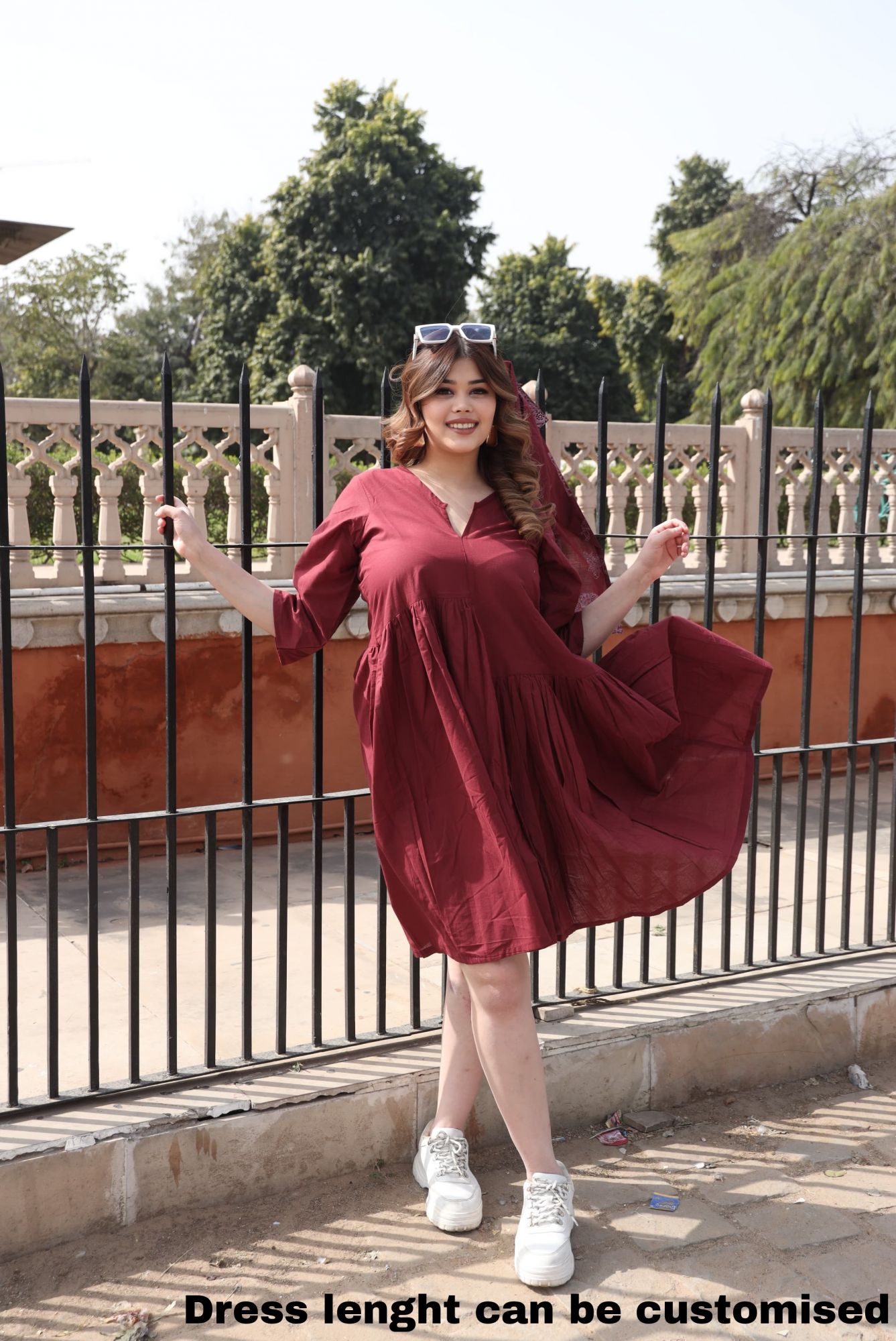 Brick Cotton Tiered Dress