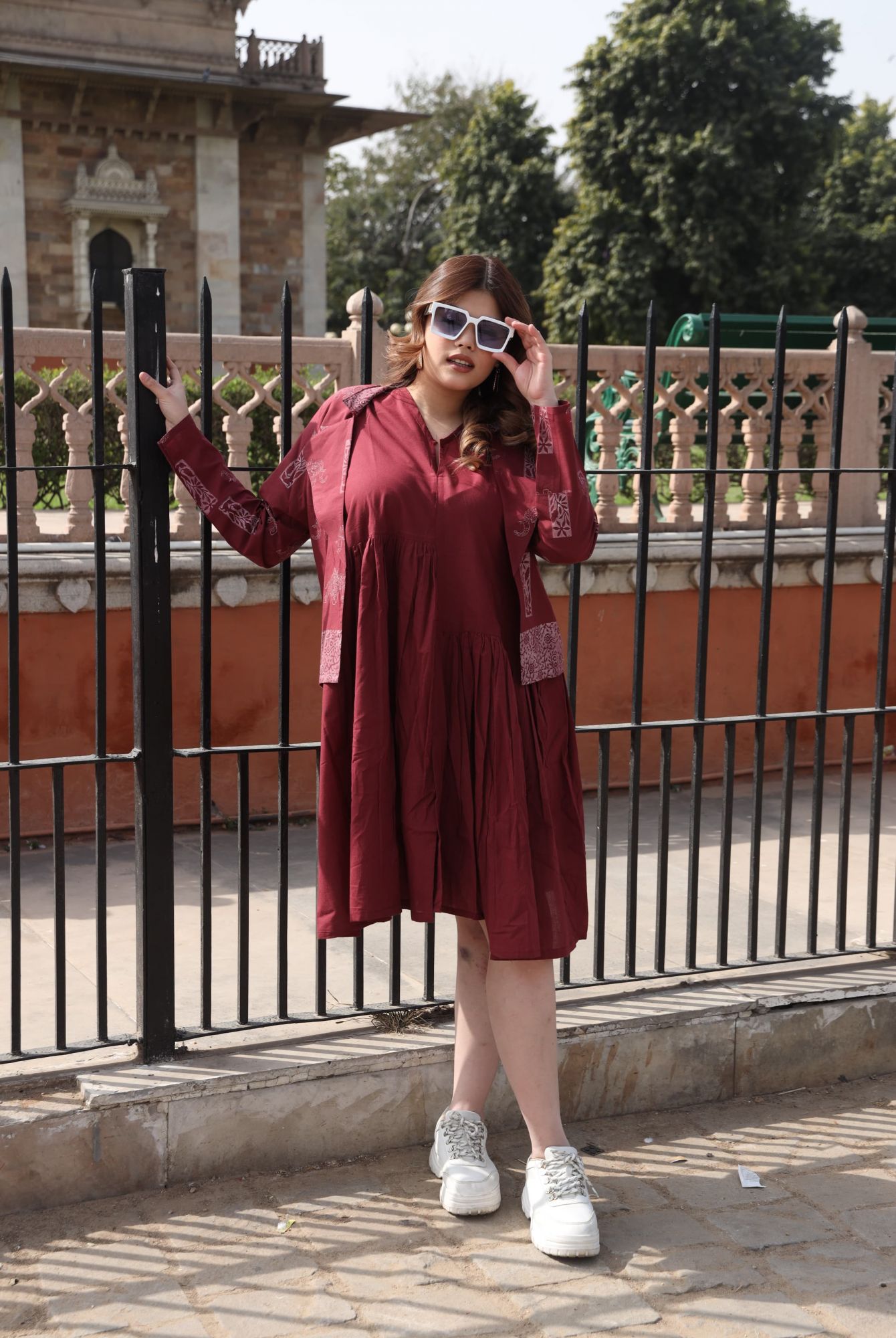 Brick Dress With Handblock Jacket