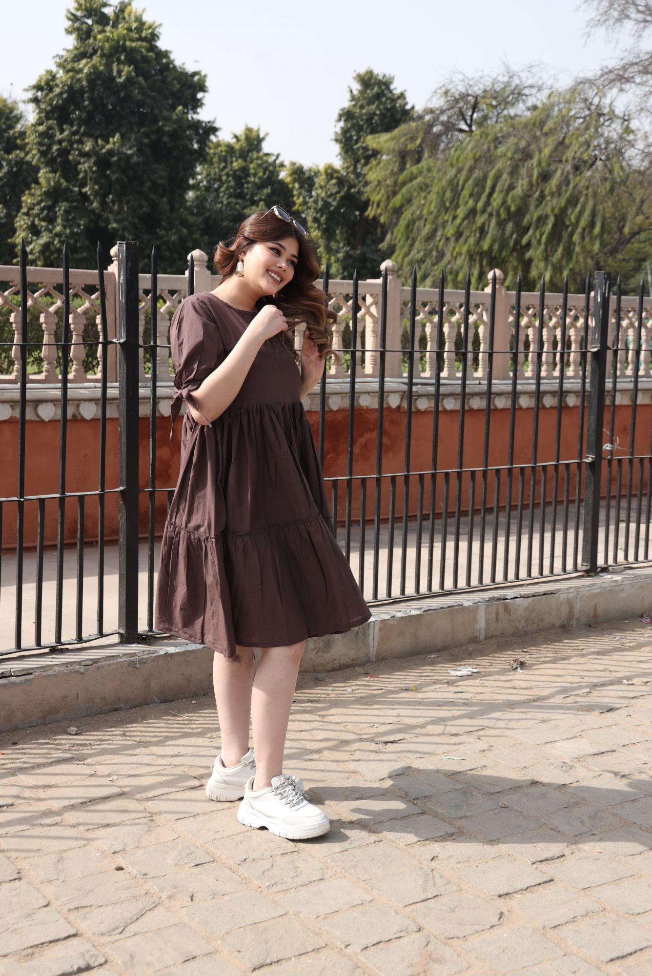 Coffee Cotton Tiered Dress