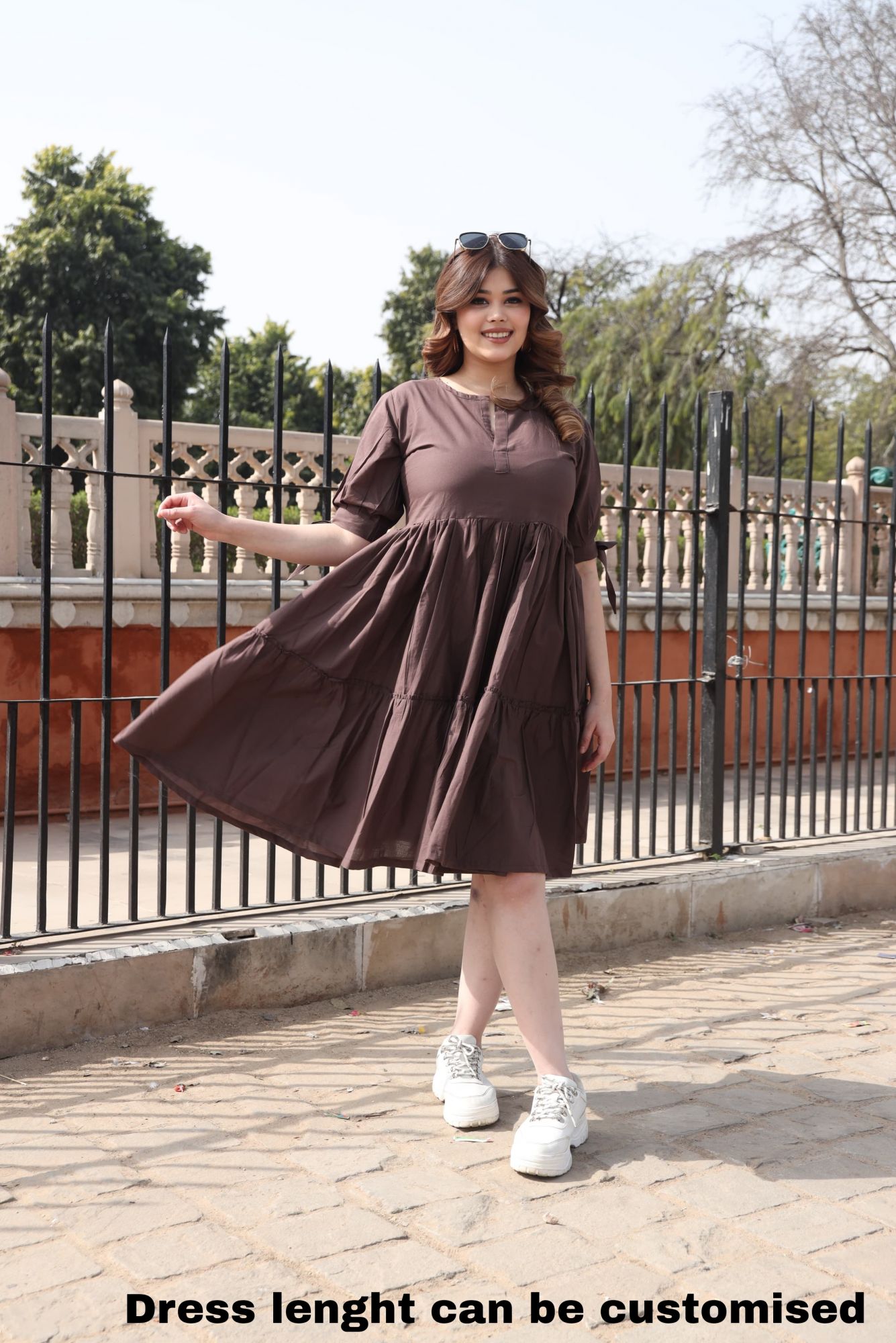 Coffee Cotton Tiered Dress