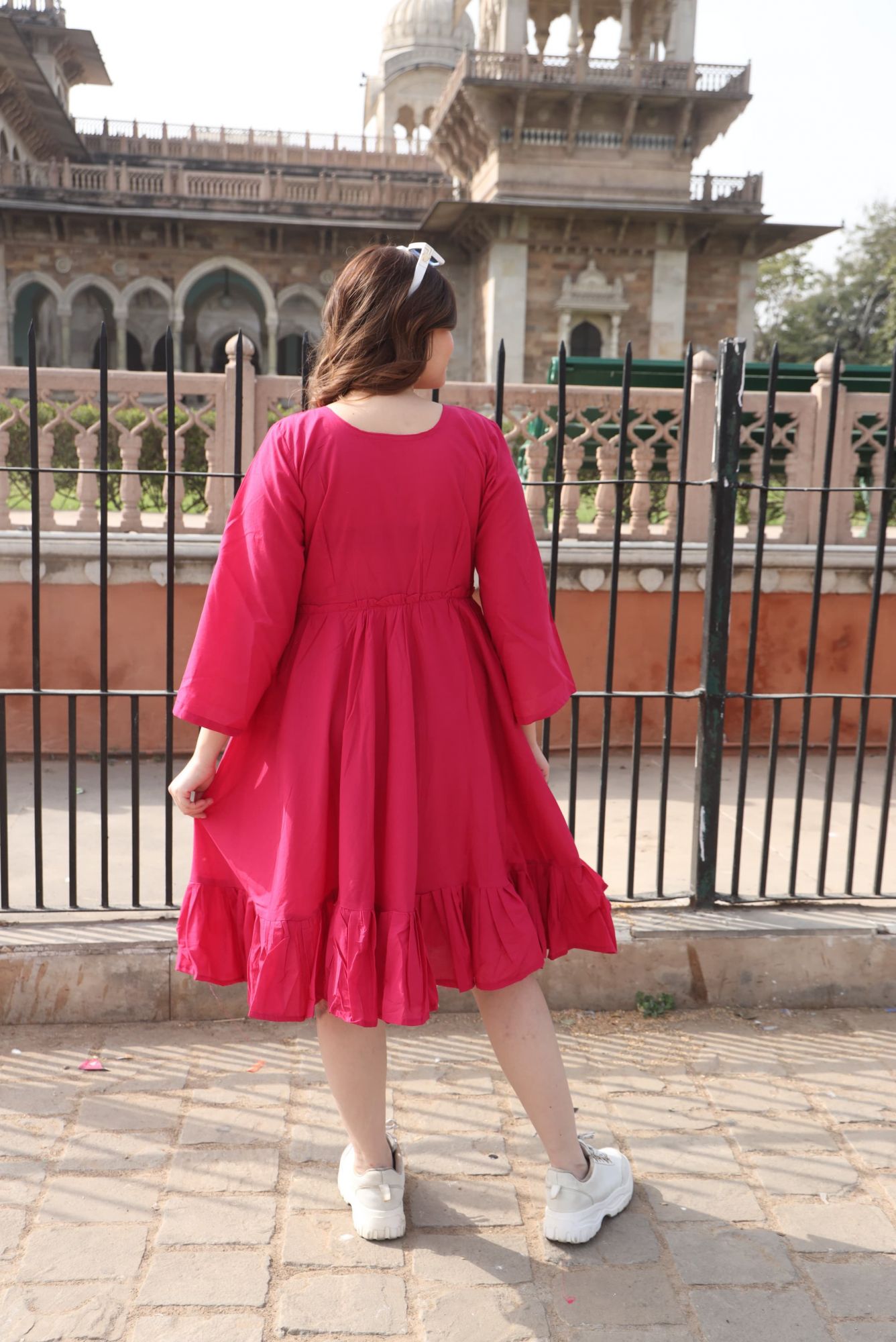 Hot Pink Cotton Tiered Dress