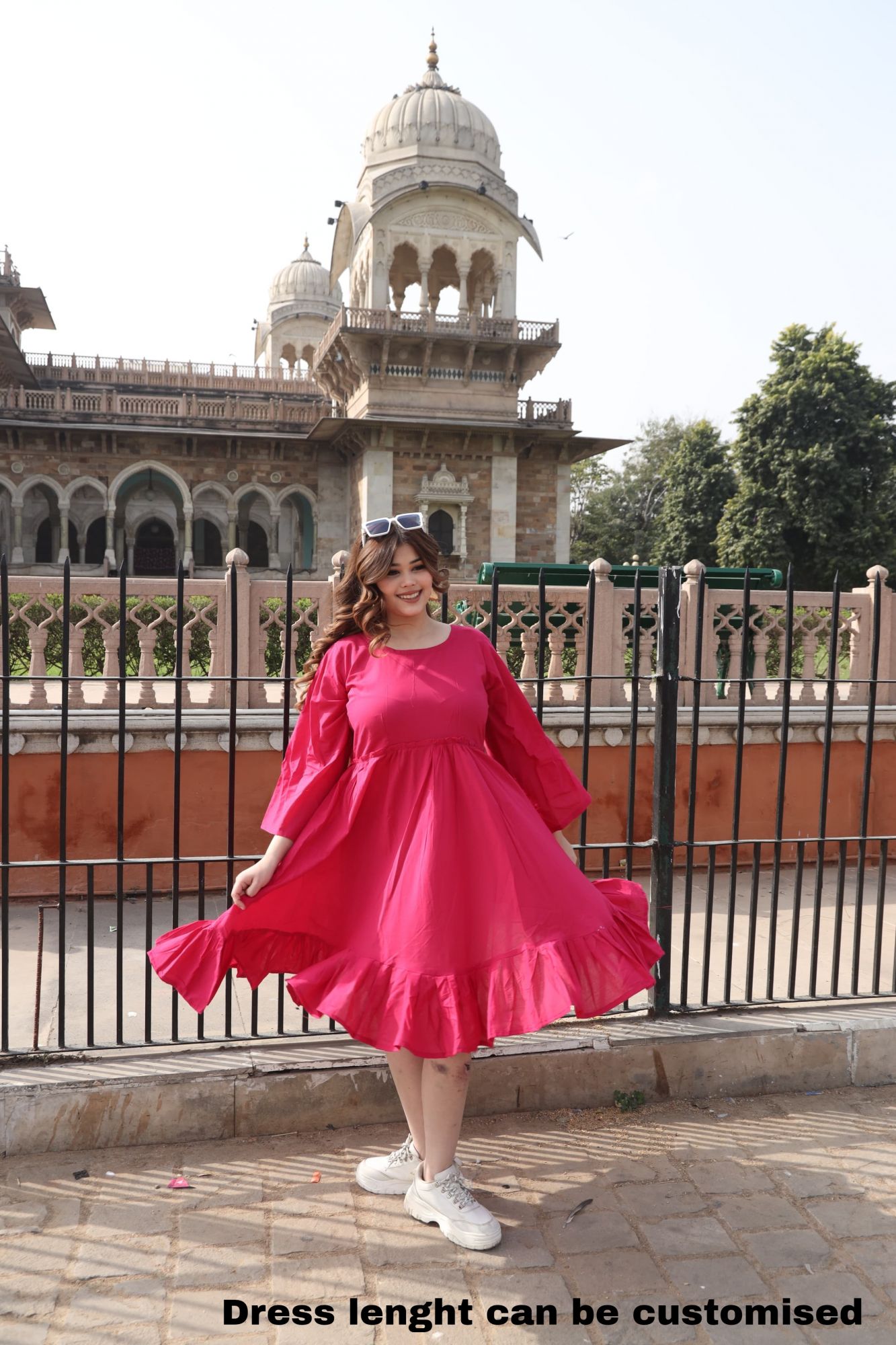 Hot Pink Cotton Tiered Dress