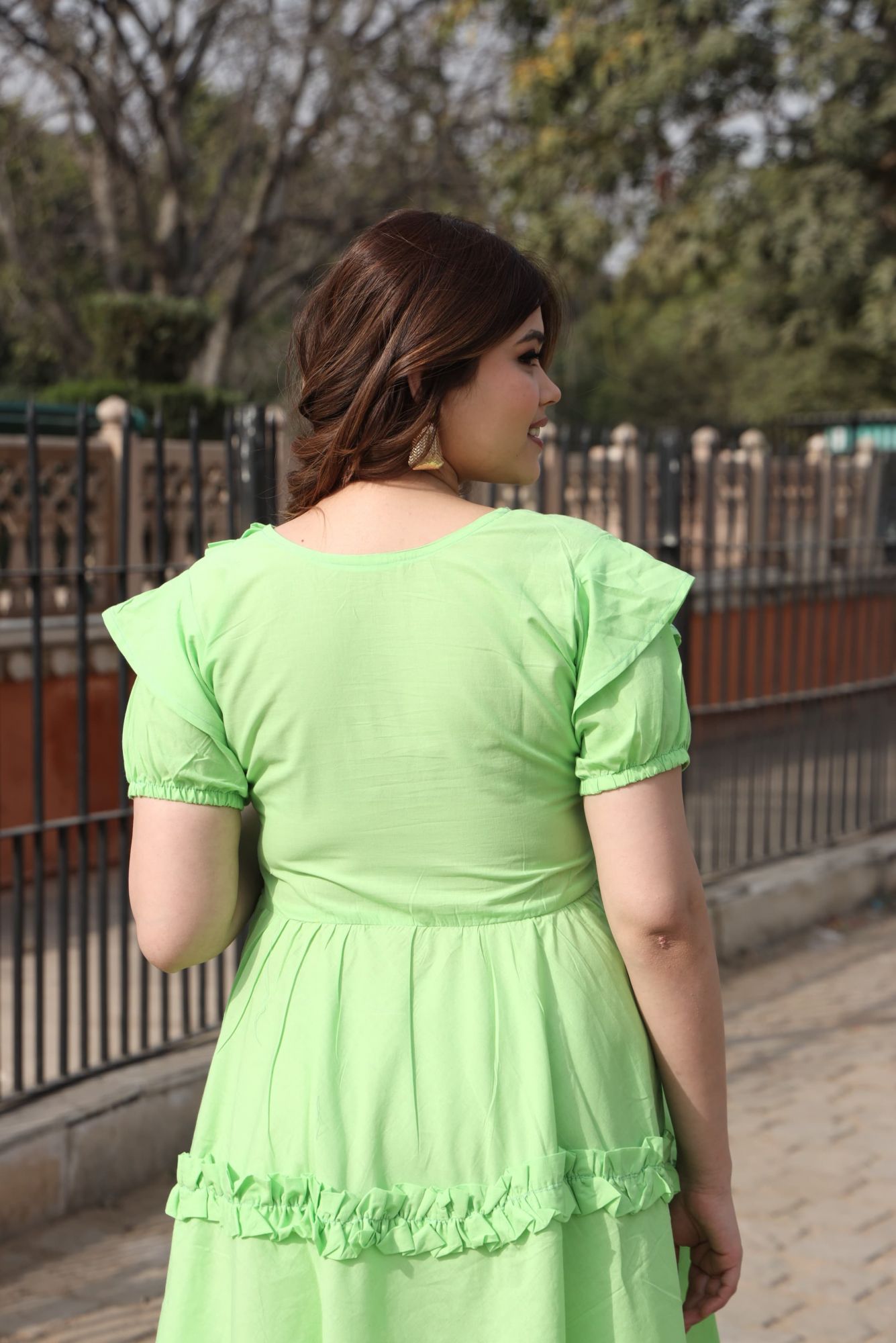 Green Cotton Frill Dress