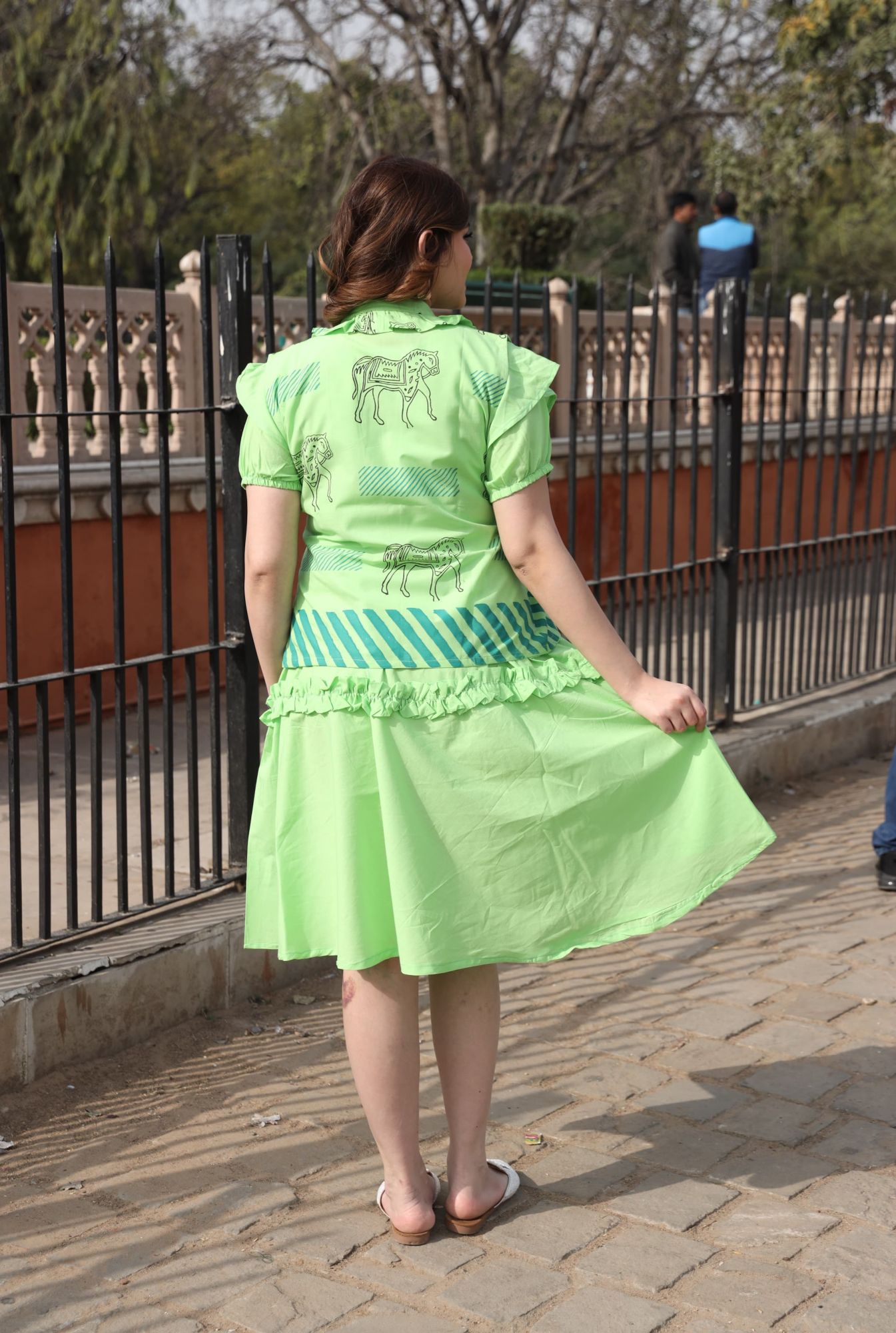 Parrot Dress With Handblock Jacket