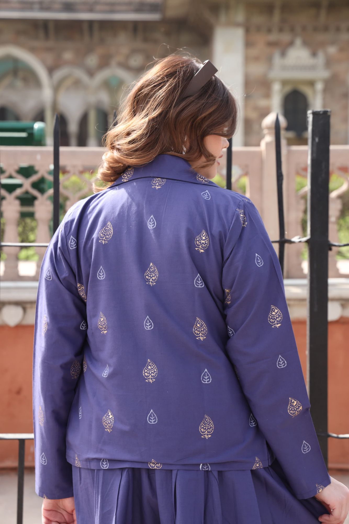 Brinjal Purple Dress With Handblock Jacket