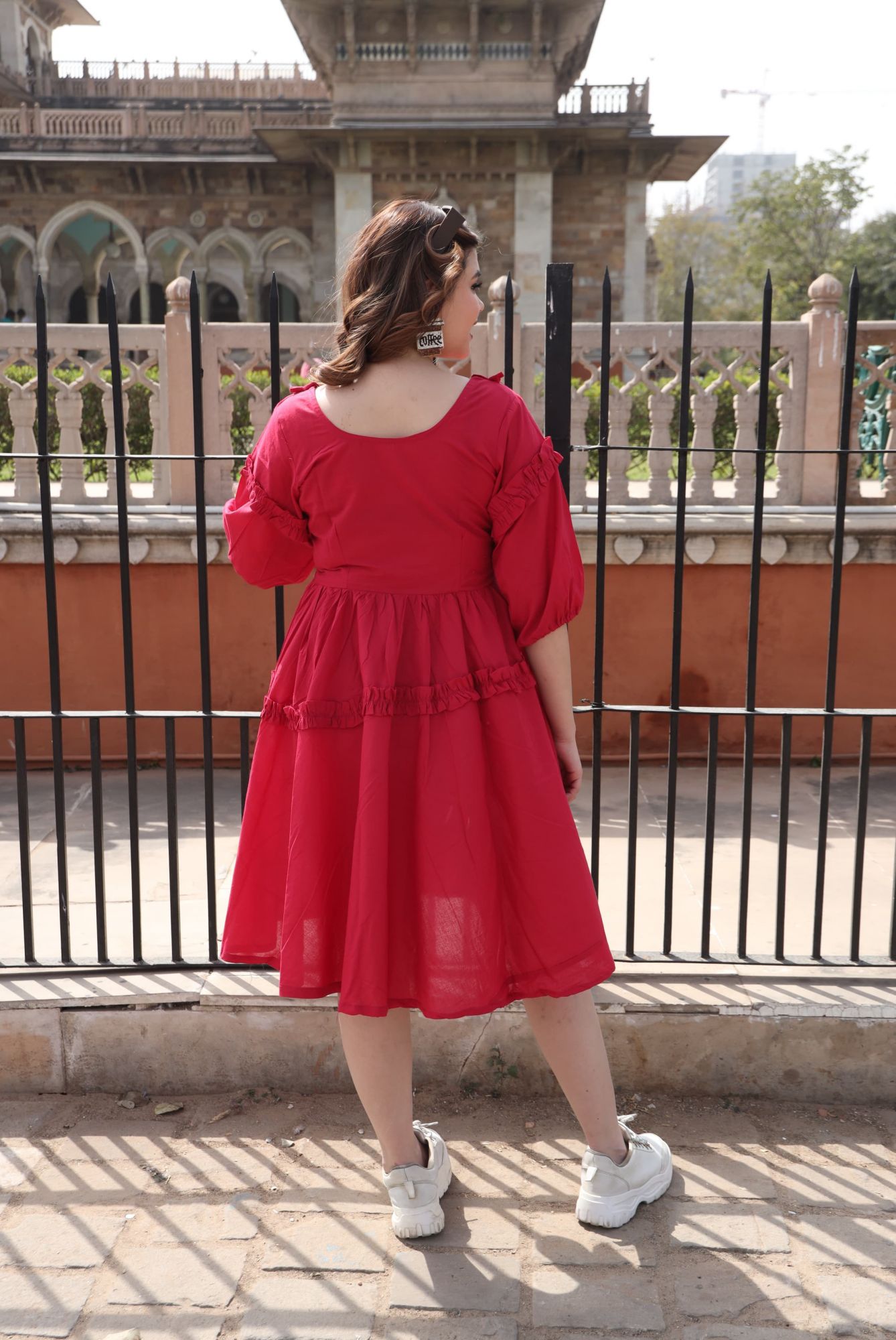 Cherry Red Cotton Frill Dress