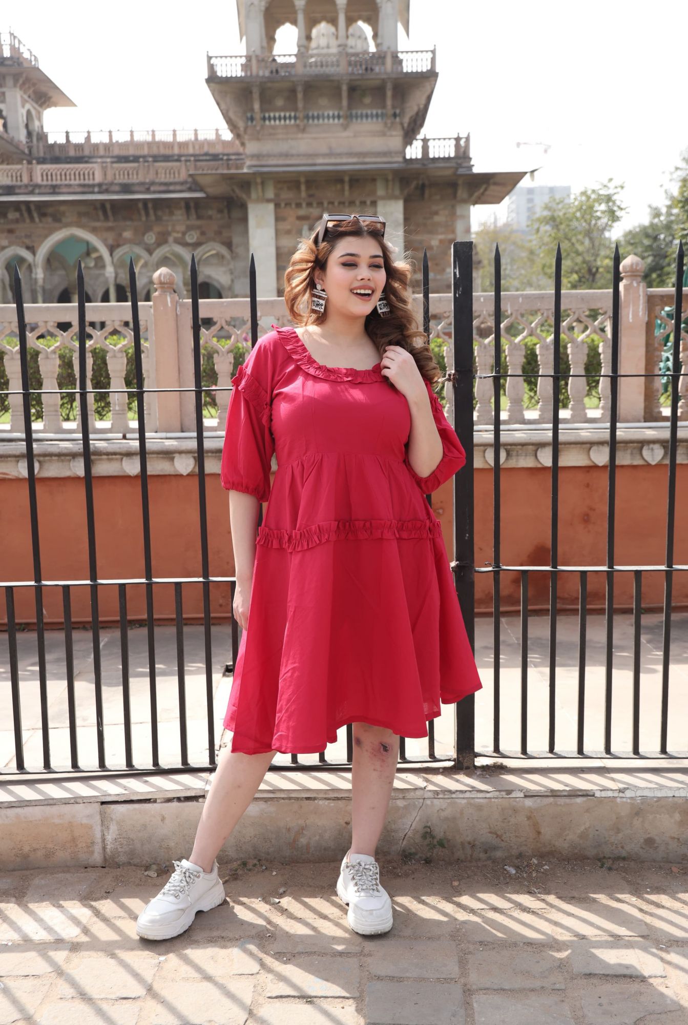 Cherry Red Cotton Frill Dress