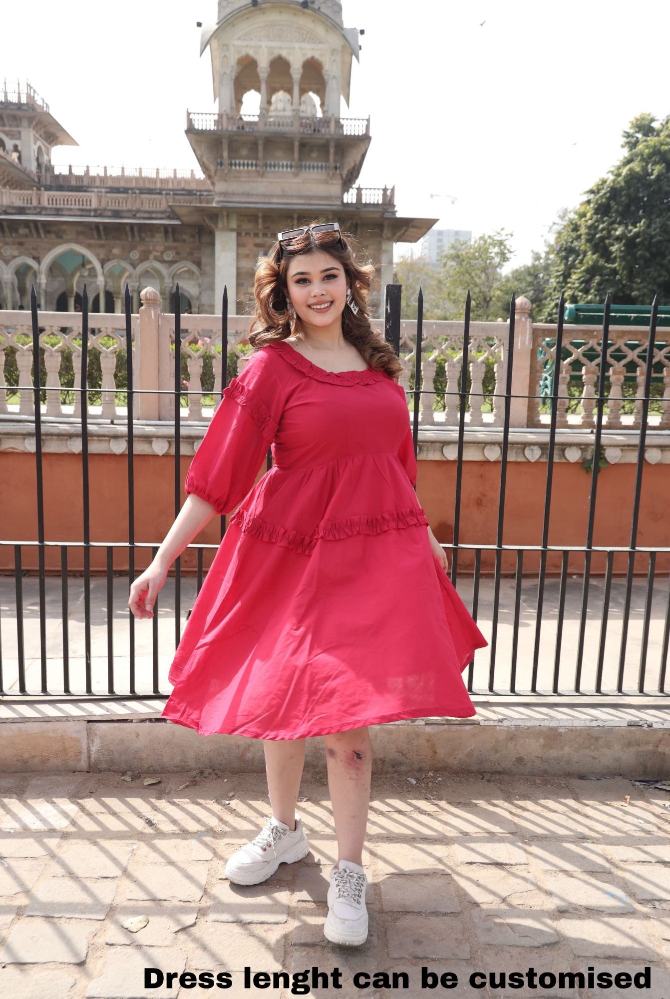 Cherry Red Cotton Frill Dress