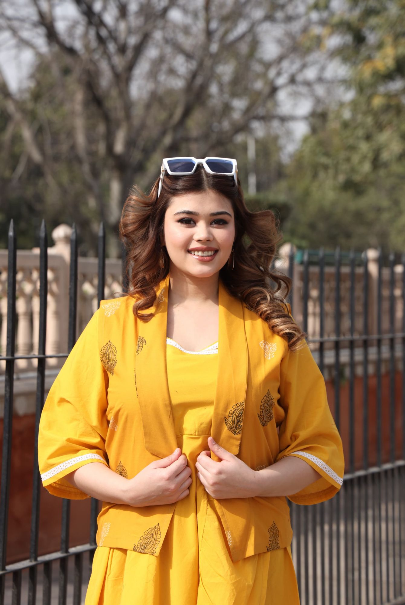 Yellow Dress With Handblock Jacket