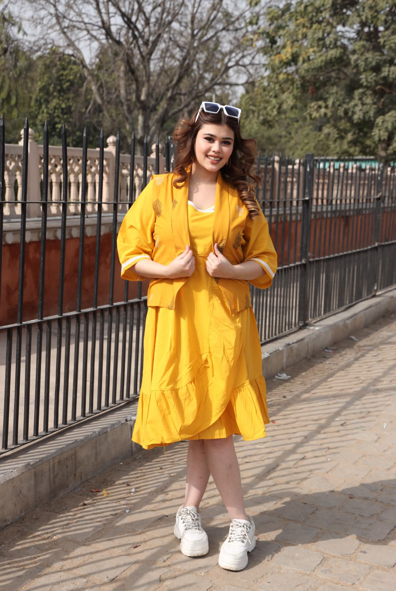 Yellow Dress With Handblock Jacket