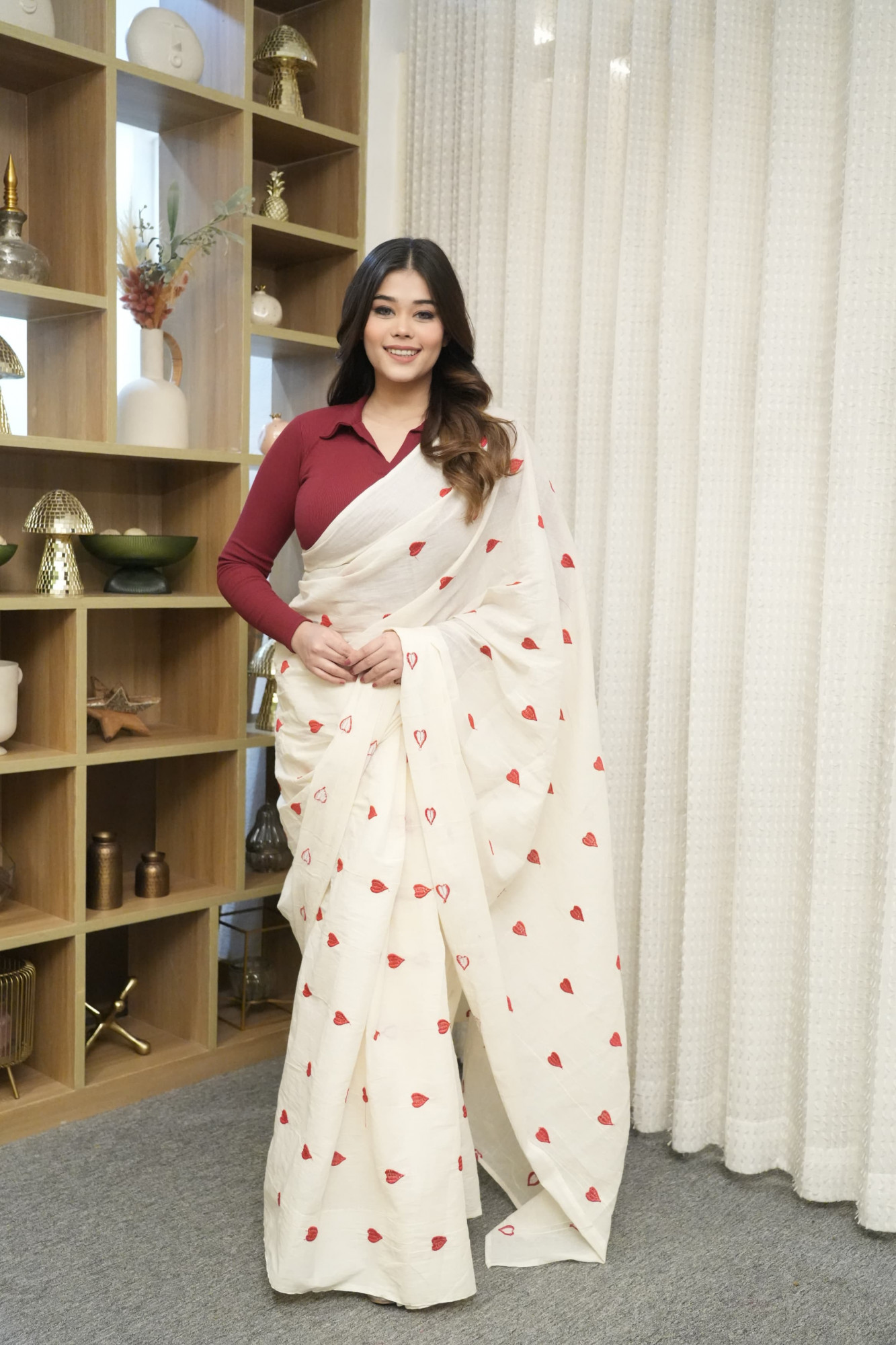 Red Heart Embroidered Saree