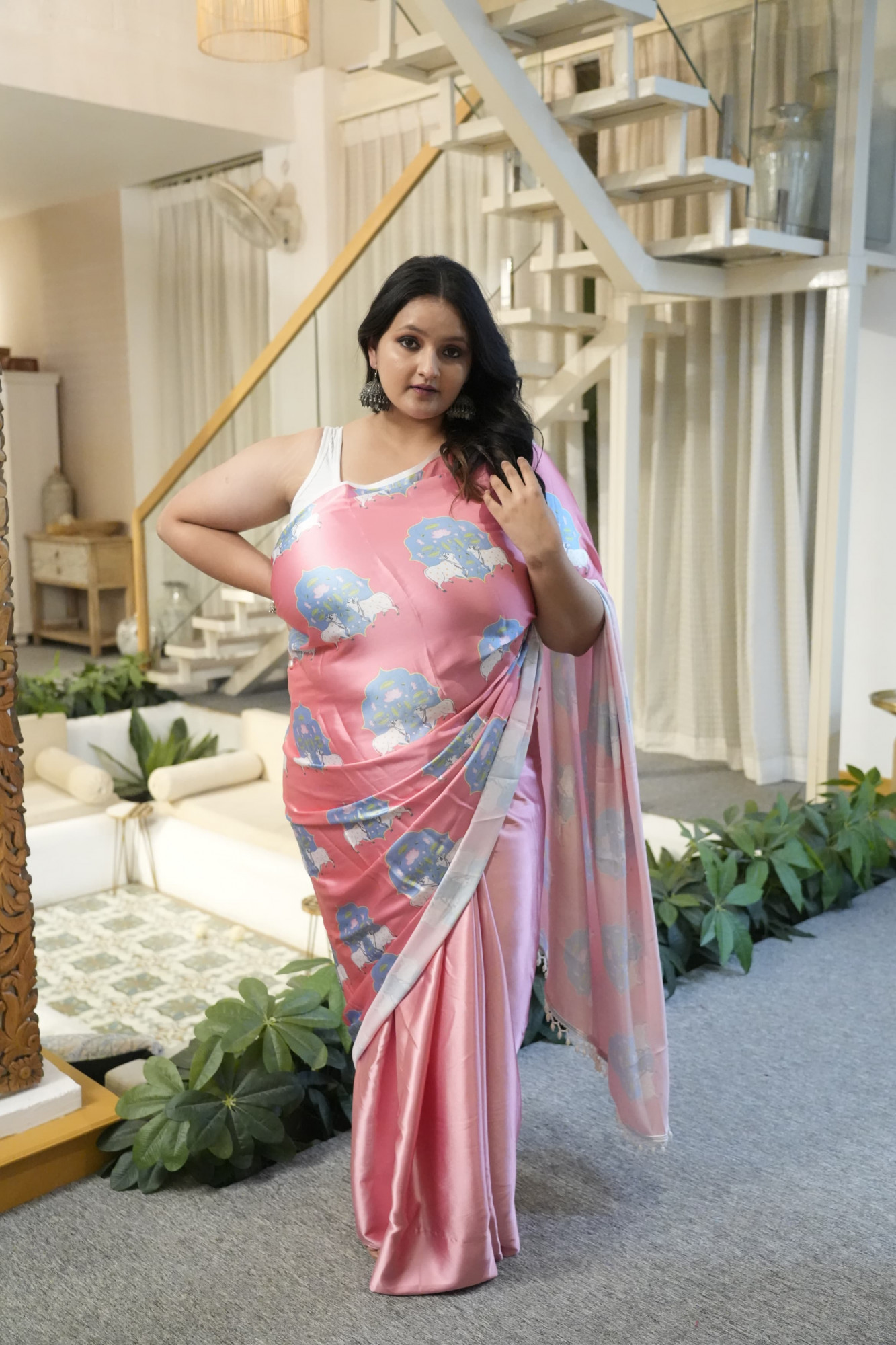 Grey Elephant Plus Size Satin Saree