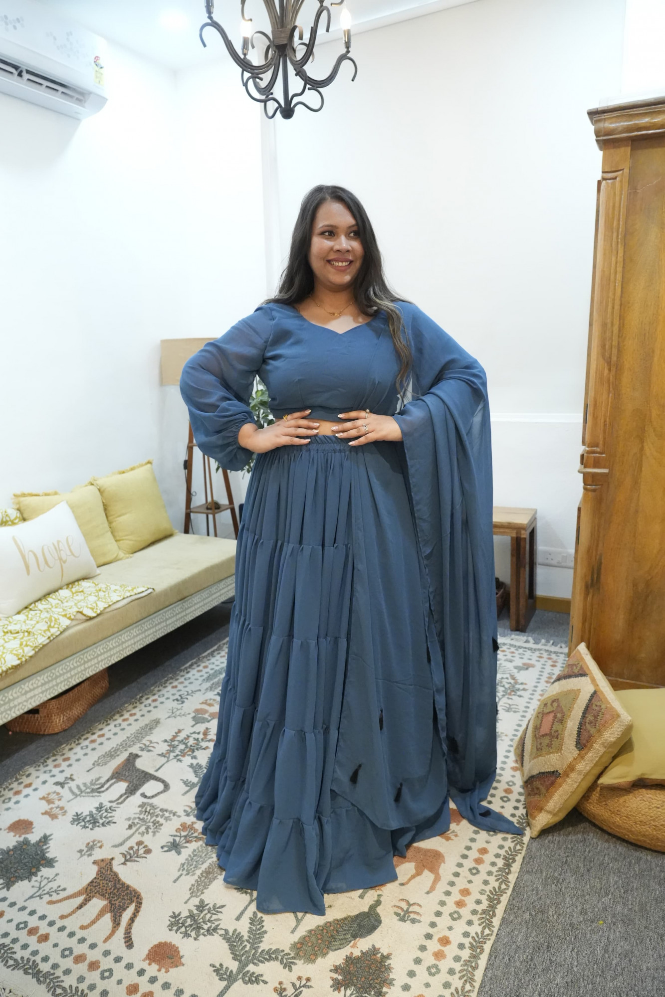 Dusky Grey Georgette Lehenga Set