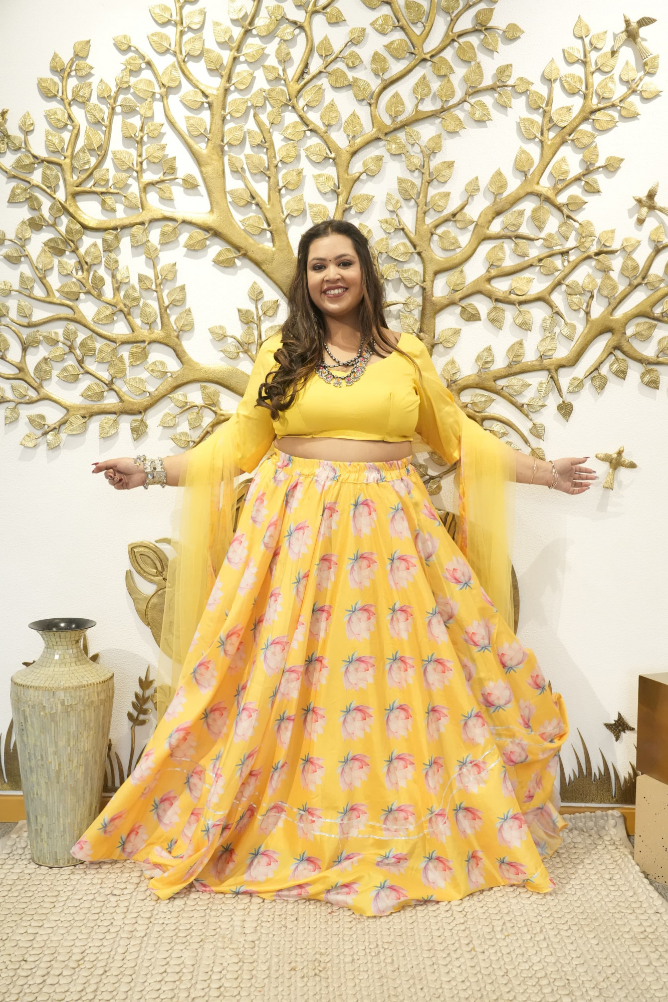 Mustard Lotus Silk Lehenga Set