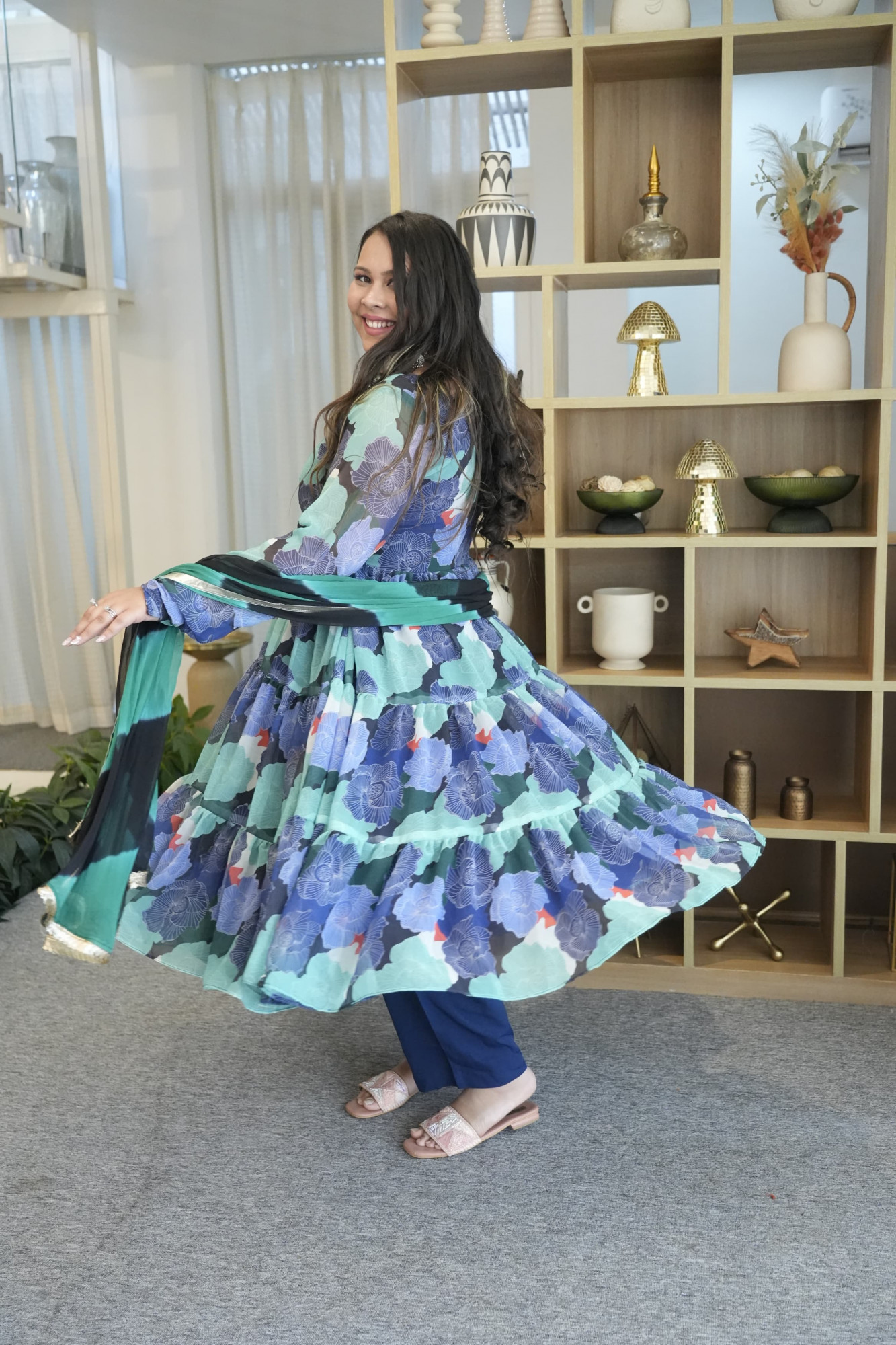 Blue Blossom Anarkali Set