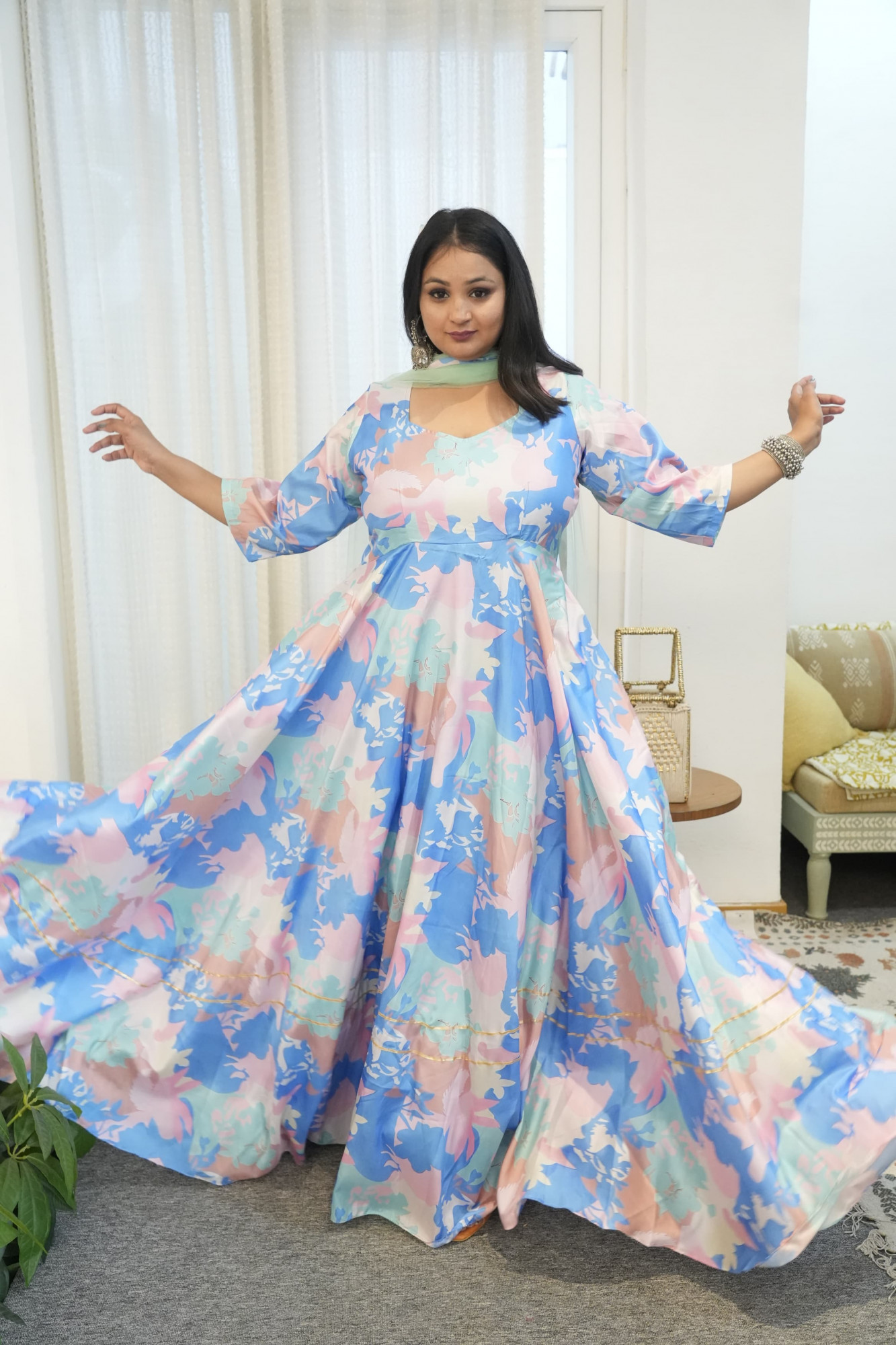 Sapphire Sky Silk Anarkali Set