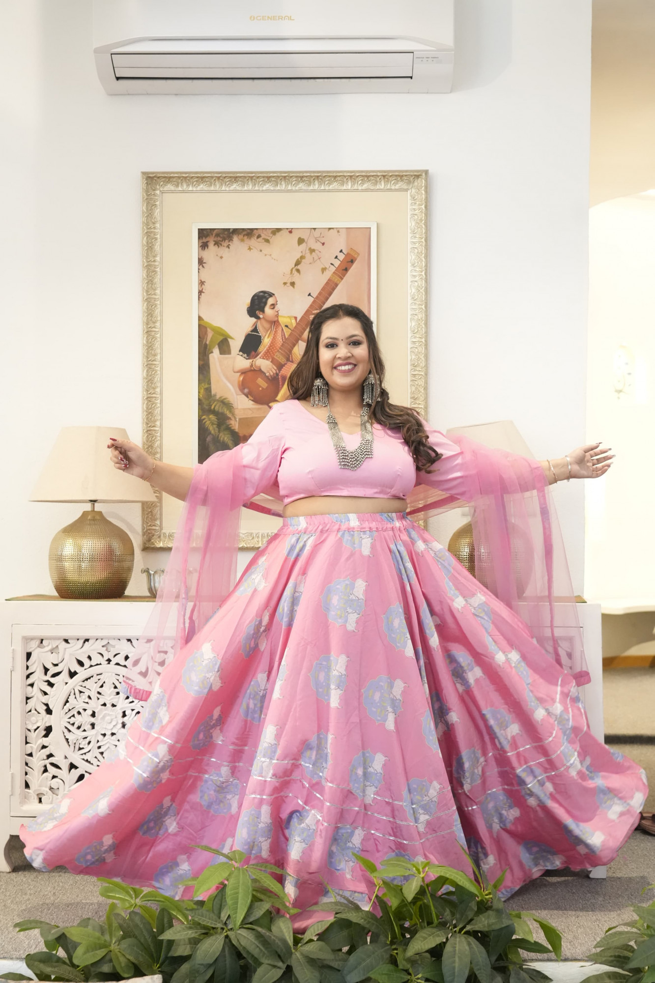 Pink Cow Silk Lehenga Set