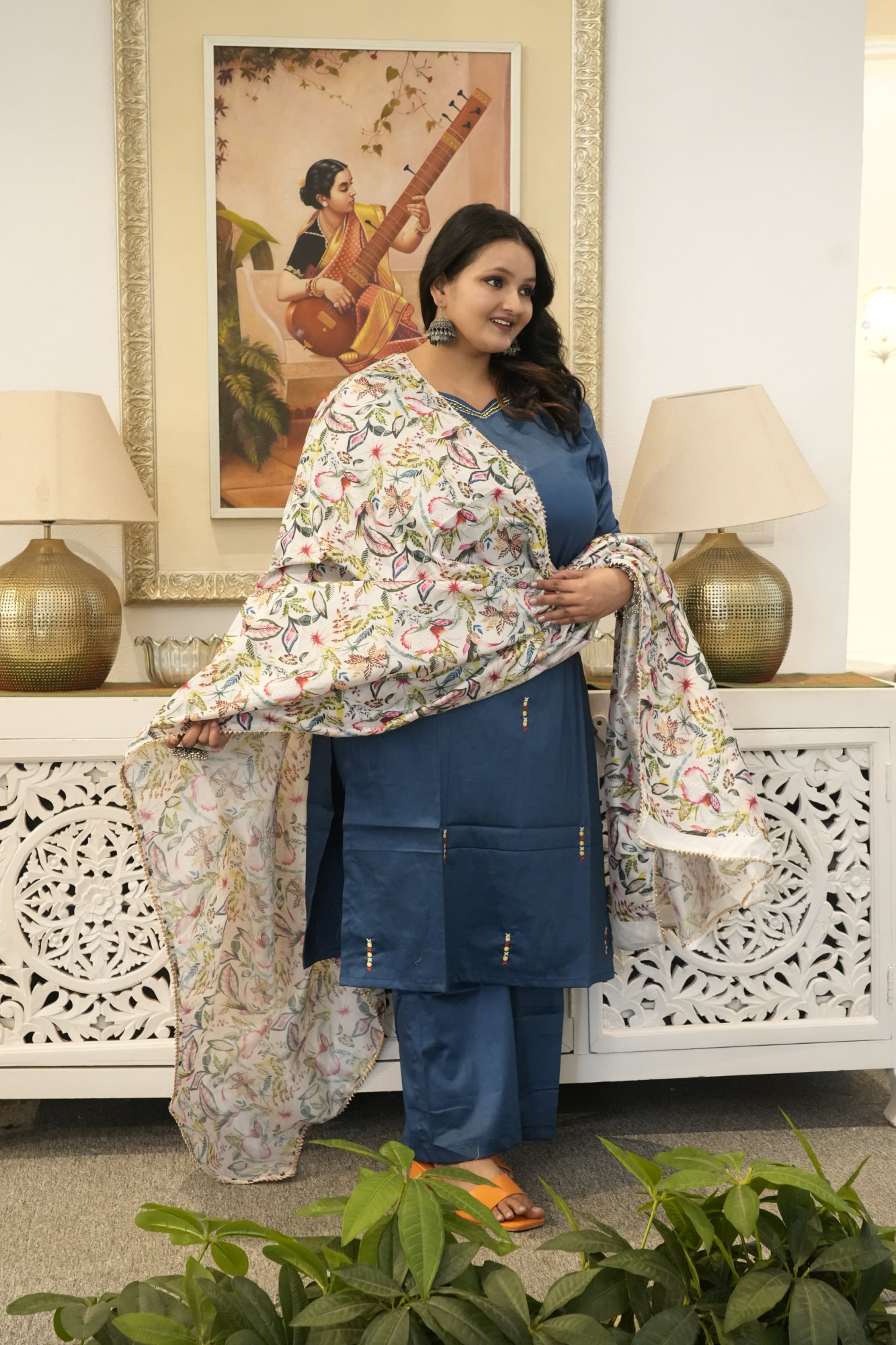 Teal Twist Embroidered Suit Set