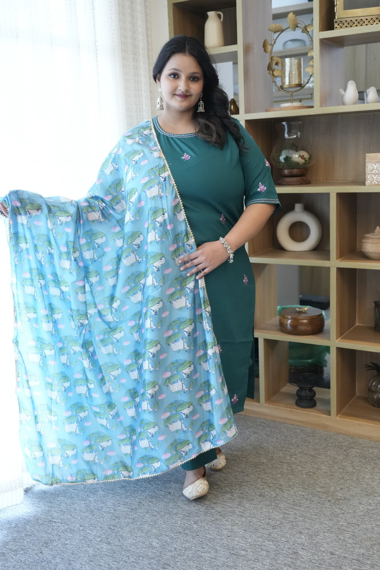 Stellar Turquoise Embroidered Suit Set