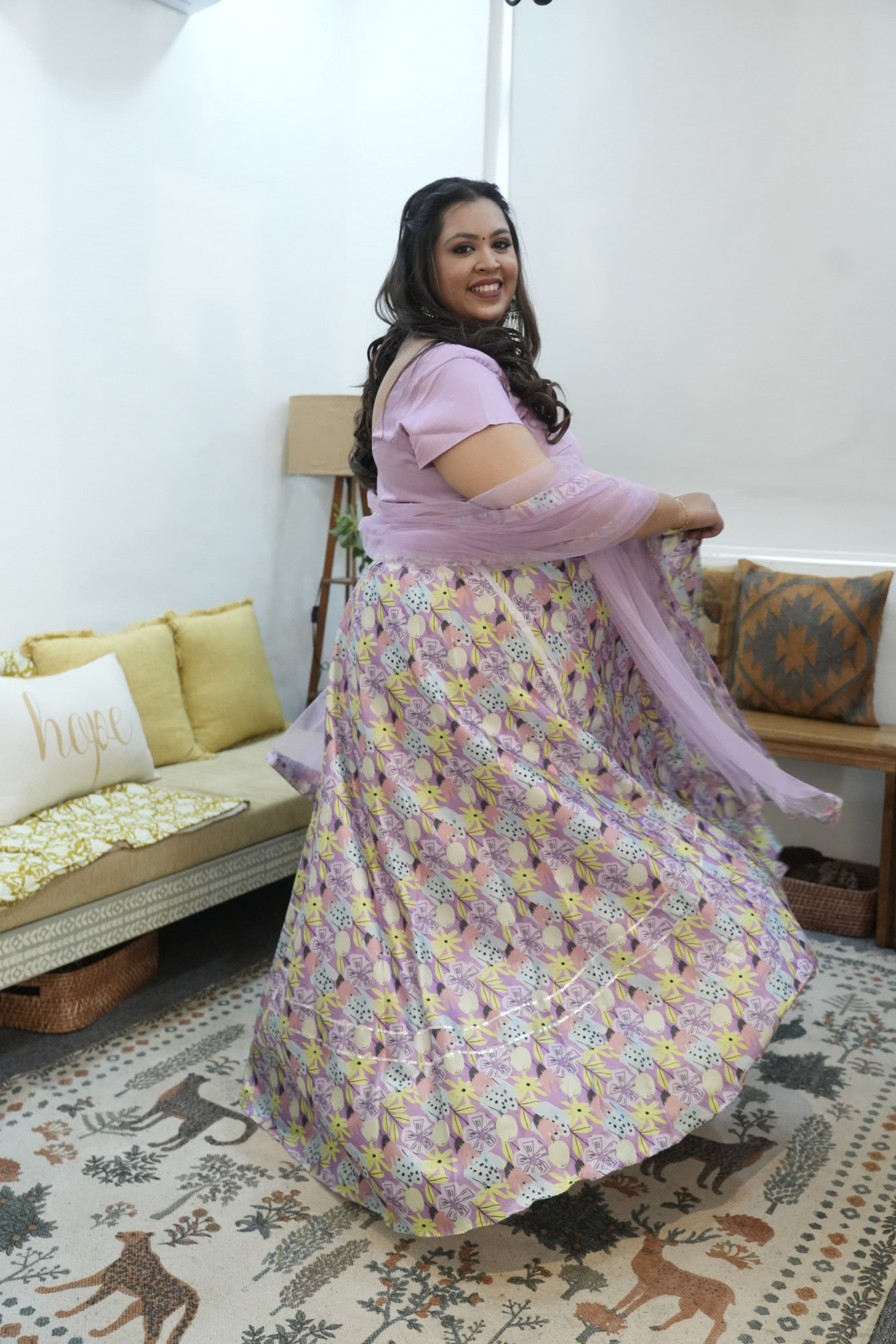 Dusky Floral Printed Silk Lehenga Set