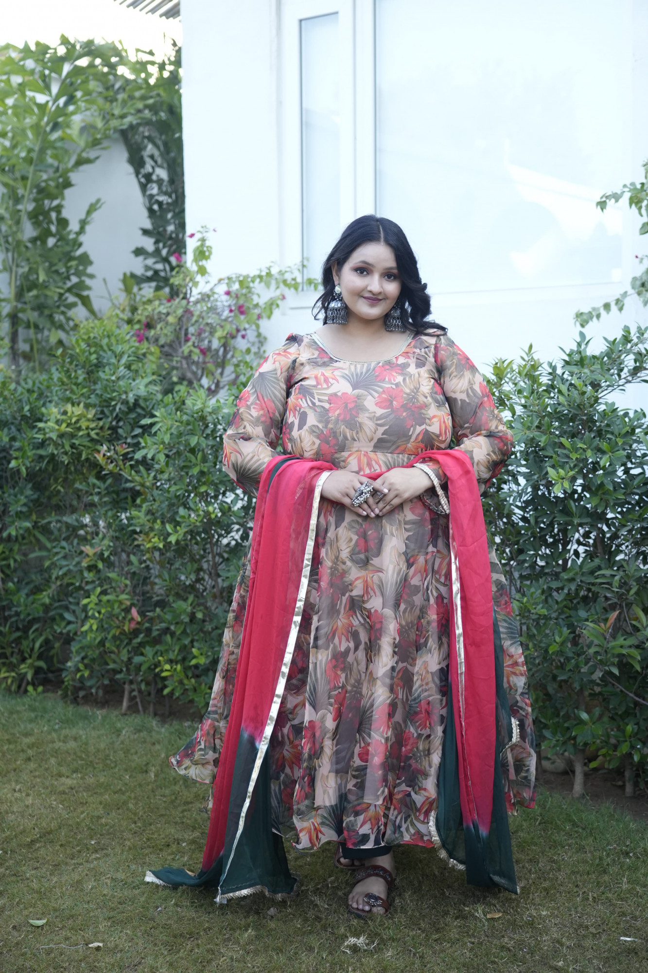 Autumn Floral Orgenza Anarkali Set