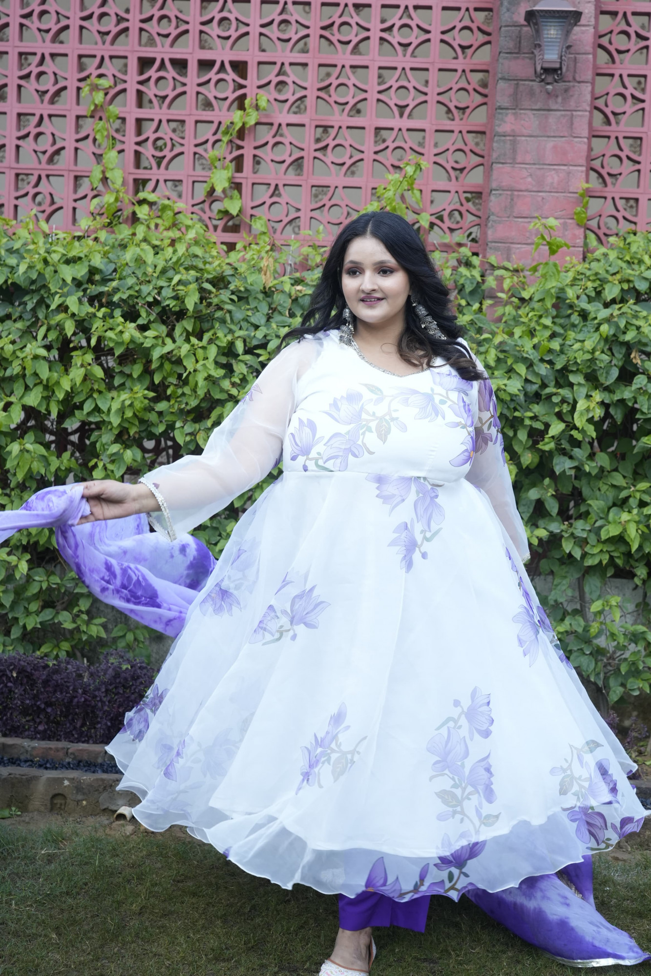 Peace Lavender Floral Orgenza Anarkali Set